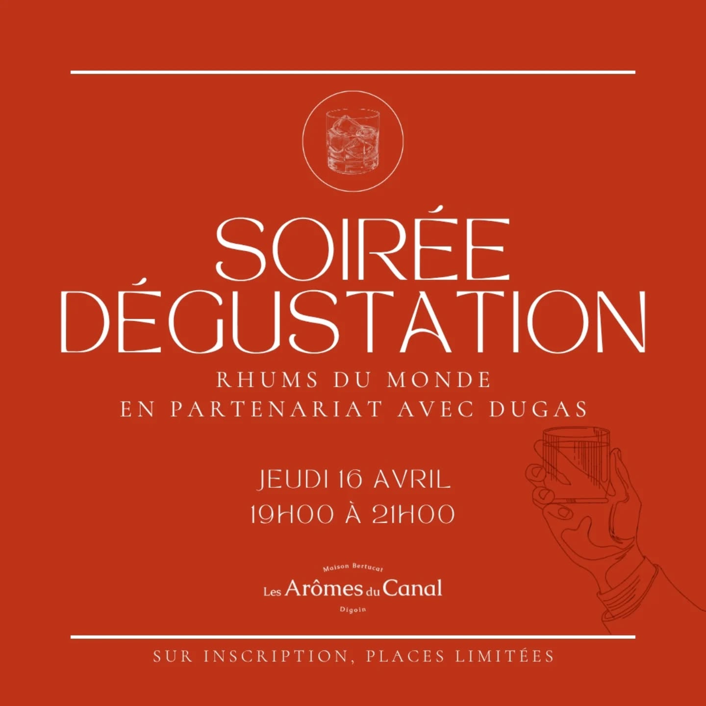 | Soirée Dégustation |
Les inscriptions pour la prochaine Soirée Dégustation sont ouvertes ! 🥃
Quand : le Jeudi 16 Avril, de 19h00 à 21h00
Thématique : Rhums du Monde
Un tour du monde des rhums à travers une sélection de 7 cuvées (dont 6 nouveautés!), animée par un ambassadeur de la maison Dugas !
Planche de fromages & terrines en accompagnement 🧀
Où : au Canal Cowork, 4 Rue Basse à Digoin
Tarif : 30€
⚠️ Les places sont limitées.
Les inscriptions se font :
- en boutique
- par téléphone au 03 85 24 59 65
- par mail contact@lesaromesducanal.com
À l'occasion de la soirée, vous bénéficierez de 10% de remise sur les cuvées proposées à la dégustation.
N'hésitez pas si vous avez des questions 😊
#degustation #soireedegustation #rhum #caviste #digoin saoneetloire route71 saoneetloiretourisme