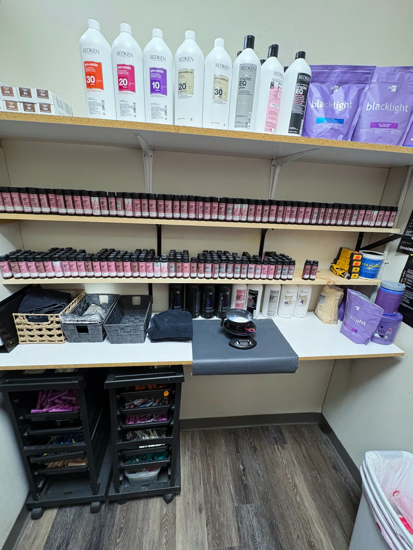 ✺ Behind the chair starts here in our color room ✺
Where all the mixing, formulating and planning for your perfect color happens