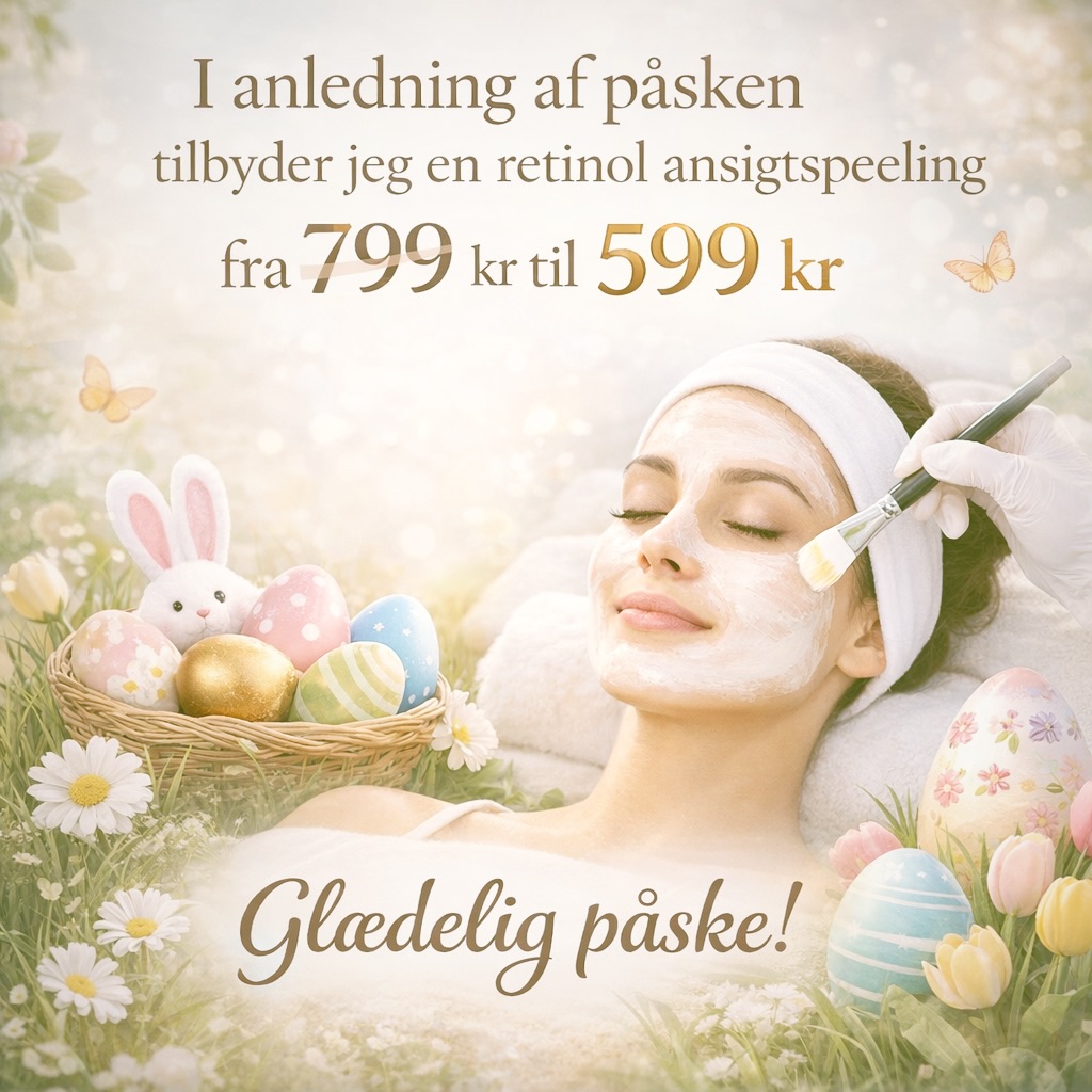 Vi ønsker alle en rigtig glædelig påske 🌸🐣
Denne behandling er perfekt til dig, der ønsker en friskere, glattere og mere ensartet hud ✨
Retinol ansigtspeeling hjælper med at:
– Forny hudcellerne
– Reducere fine linjer og ujævnheder
– Give huden mere glød
– Forbedre hudens struktur og elasticitet
Behandlingen er velegnet til de fleste hudtyper og især god til dig, der oplever træt hud, pigmentering eller begyndende aldring.
Resultatet er en sundere og mere strålende hud allerede efter få behandlinger 🌿
Tilbuddet gælder resten af måneden – så husk at booke i god tid 💛
📍 Skønhedsklinik Aarhus
Tordenskjoldsgade 61, st. th
📞 61 44 59 99