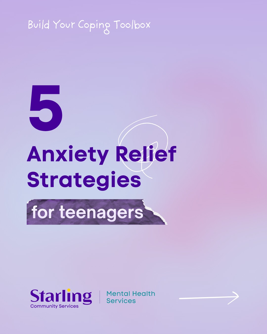 Building your coping toolbox? Save this post so you can come back whenever anxiety feels heavy.
Anxiety is something many teens experience. From fast houghts, a tight chest, to feeling worried all the time. The good news is that there are simple tools that can help you feel calmer and more in control.
Swipe through for a “coping toolbox," a set of strategies you can reach for when anxiety feels overwhelming, whether it’s kept in a real box, a bag, your phone, or even your mind. 💛
💡If you are a young person up until the age of 18, or a parent/caregiver of a child under 18 who requires additional help, contact Front Door to Child and Youth Mental Health at 519-749-2932 or visit www.frontdoormentalhealth.com.
#StarlingMentalHealthServices #CopingToolbox #MentalHealthMatters #Anxiety #WaterlooRegion
