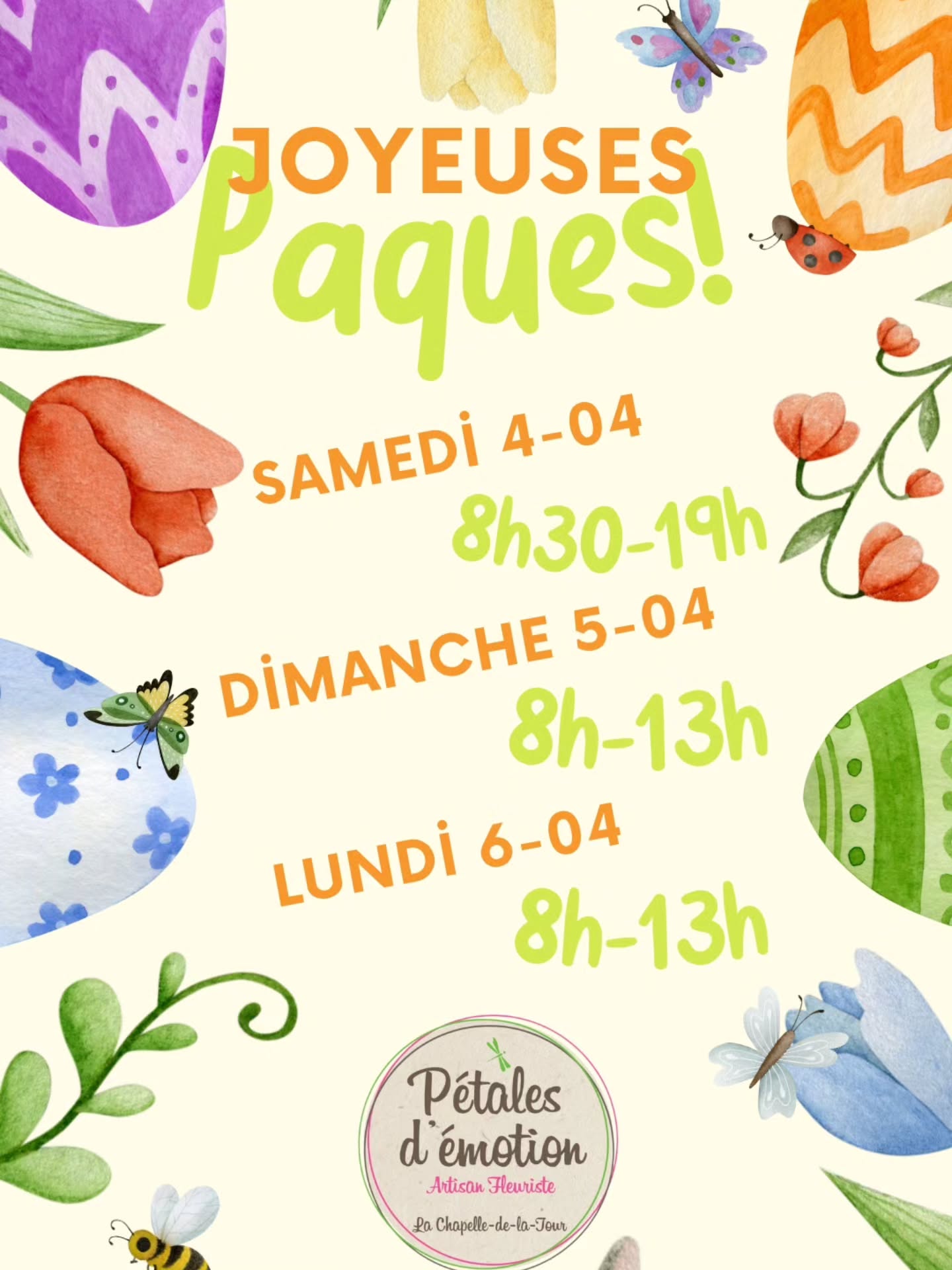 Le magasin agrandit à nouveau ses horaires pour vous 🧡
👉Nous serons en non stop samedi
👉Un peu plus tôt et un peu plus tard dimanche avec épicerie, bar et boulangerie exceptionnellement ouverts aussi
👉 et ouverts exceptionnellement lundi matin tout comme la boulangerie de la place 🐤🐣
🌺Arrivage de fleurs et plantes toutes neuves
Compositions spéciales Pâques déjà en cours de fabrication et je vous partagerai de jolies petites idées réalisées pour vous
N'hésitez pas à réserver si besoin, livraison possible 💐
#petalesdemotion
#lachapelledelatour
#fleuriste
#38110
#fleurs
