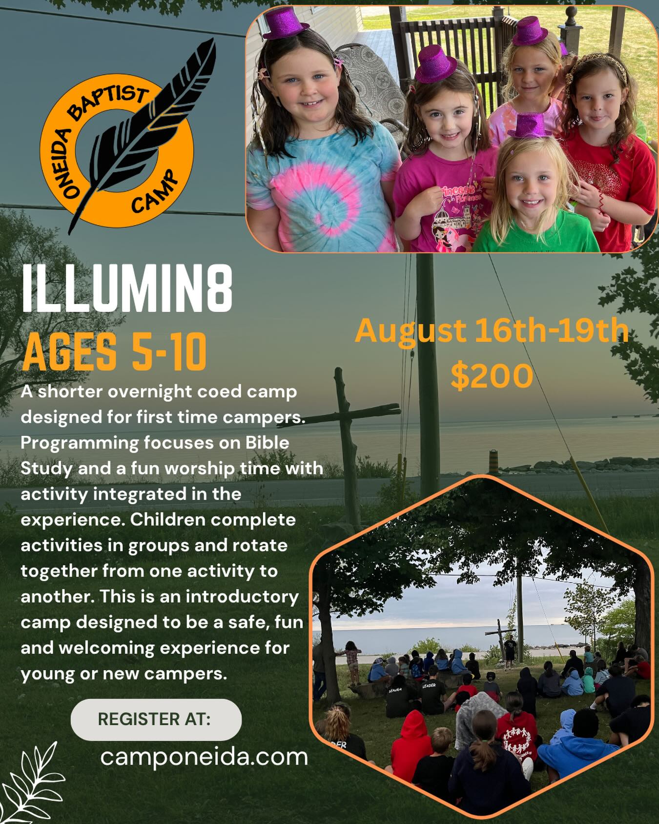 Are you ready for God to Illuminate your young one’s life? A half week camp for our young campers, where they are introduced to both camp and God! 💡✨✝️
Come and sign up for Illumin8 today!
https://www.camponeida.com/