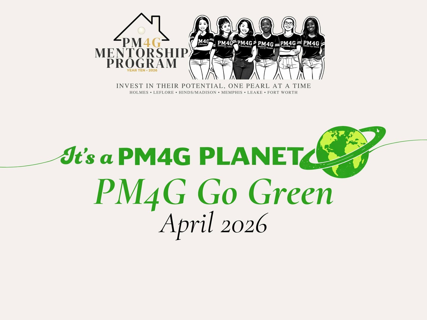 April at PM4G 💚✨
This month, our girls are growing, leading, and showing up in powerful ways across every chapter. From stepping into new opportunities to making an impact in their communities, we are so proud of the young women they are becoming.
🌱 Through our PM4G Go Green Initiative, our girls are taking action—learning responsibility, serving their communities, and leading change.
✨ Shoutout to our Pearl Spotlight girls who continue to shine in leadership, sports, and beyond—we see you and we celebrate you!
This is more than mentoring… this is impact. 💛
#PM4G #PearlsMentoring #PM4GGirls #GirlsWhoLead #MentorshipMatters #BlackGirlsLead #CommunityImpact #GoGreen #YouthLeadership #InvestInGirls