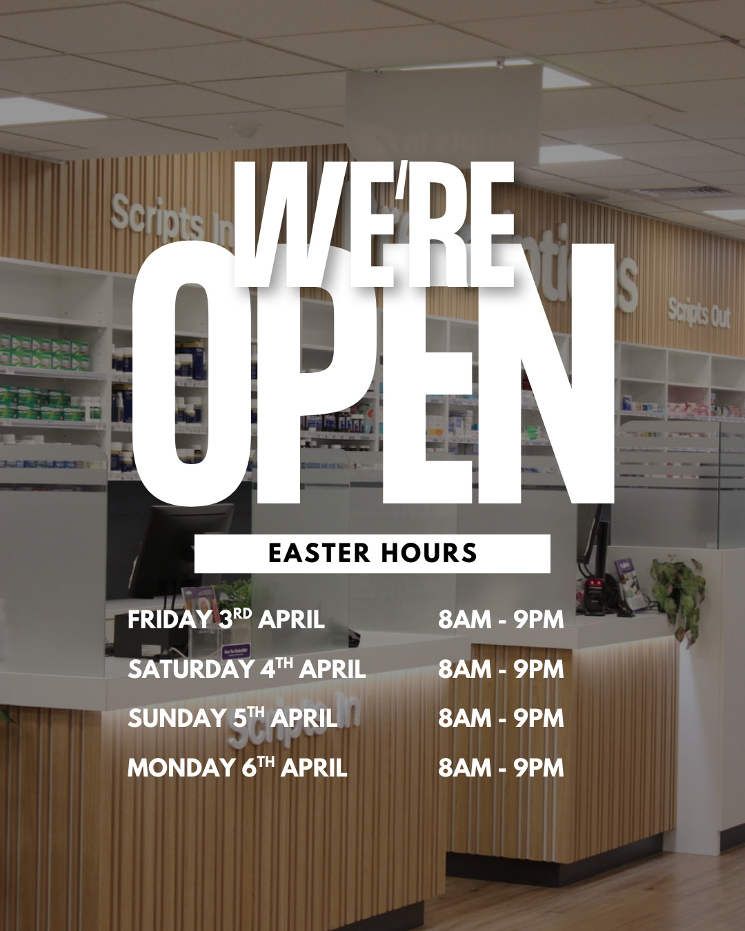 Planning your Easter weekend?
Fullife Mill Park will be open regular trading hours across the entire Easter long weekend, including the public holidays.
Please note, our sister stores Rivergum and Superclinic will be closed on the public holidays.
If you need pharmacy support over the Easter break, we’re here to help!
#easterhours #melbournepharmacy #communitypharmacy #fullife