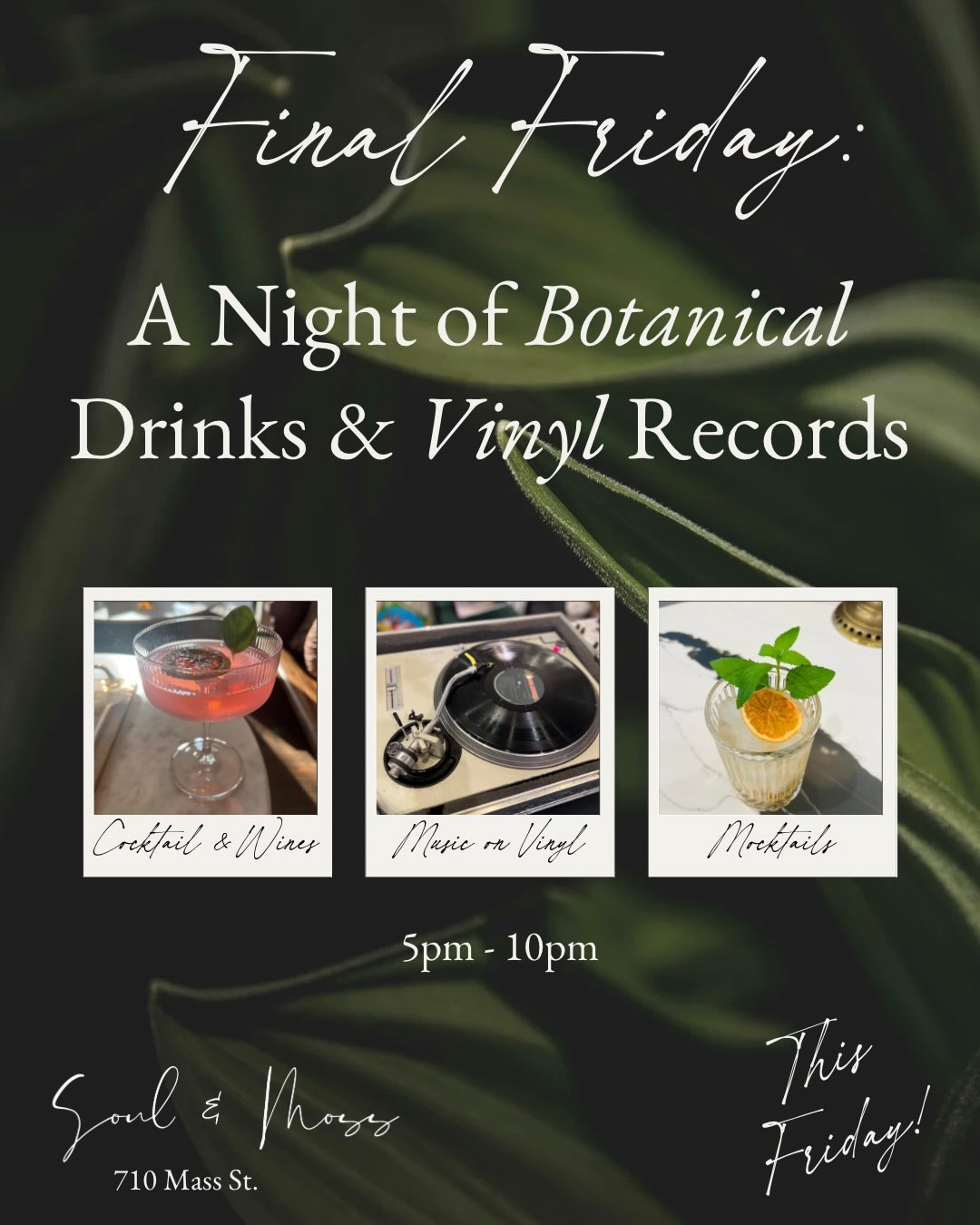 Join us THIS FRIDAY for botanical cocktails, mocktails & wine. Our house DJ will be spinning music on vinyl. Hope to see you here! 5pm-10pm
#lawrenceks #downtownlawrence #finalfridays #lfk #bar