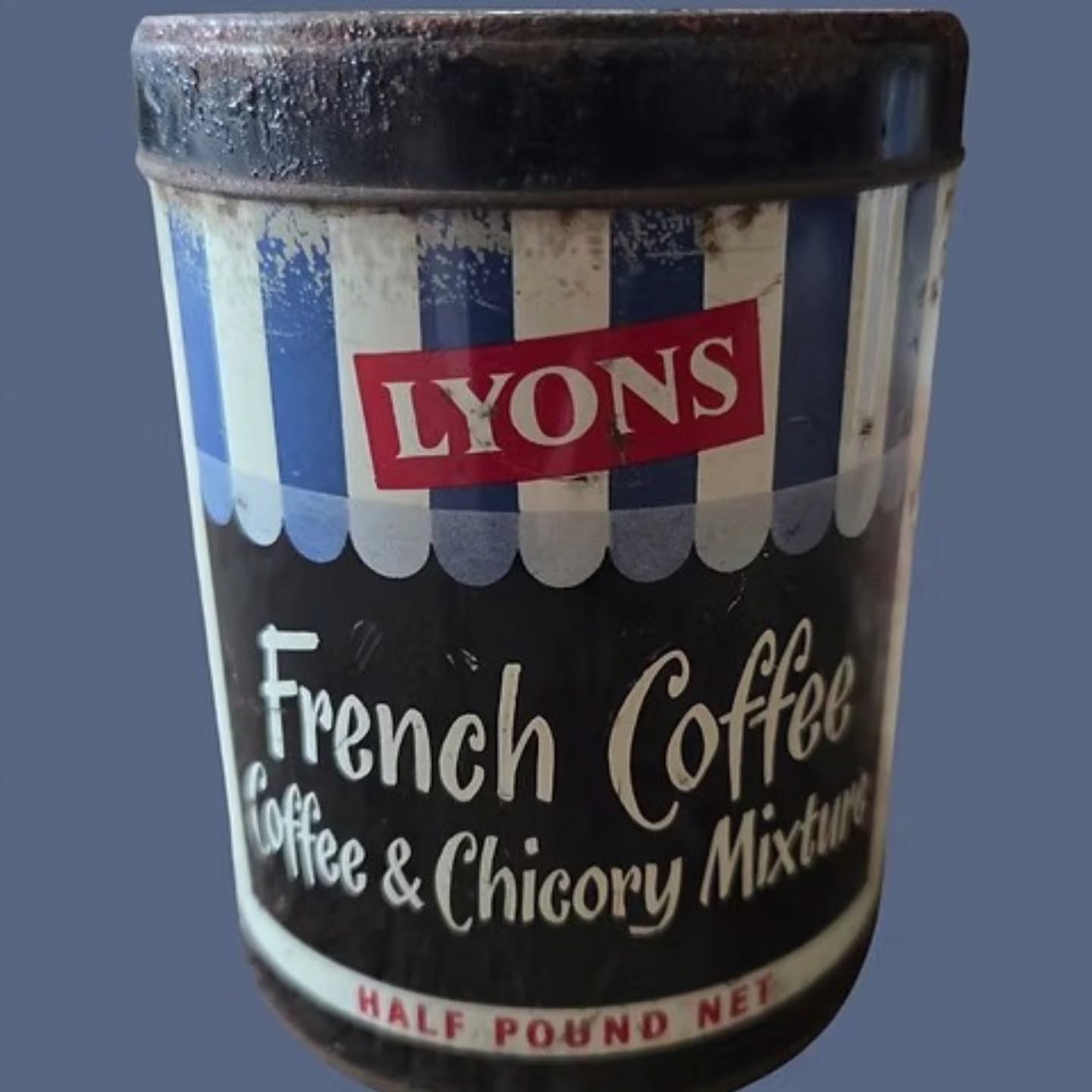 Vintage Lyons French Coffee Tin Coffee & Chicory Mixture | Cadby Hall London W14 | https://share.google/D3VrdiQ5BEcP9qVOC #lyons #stufftoyouandme