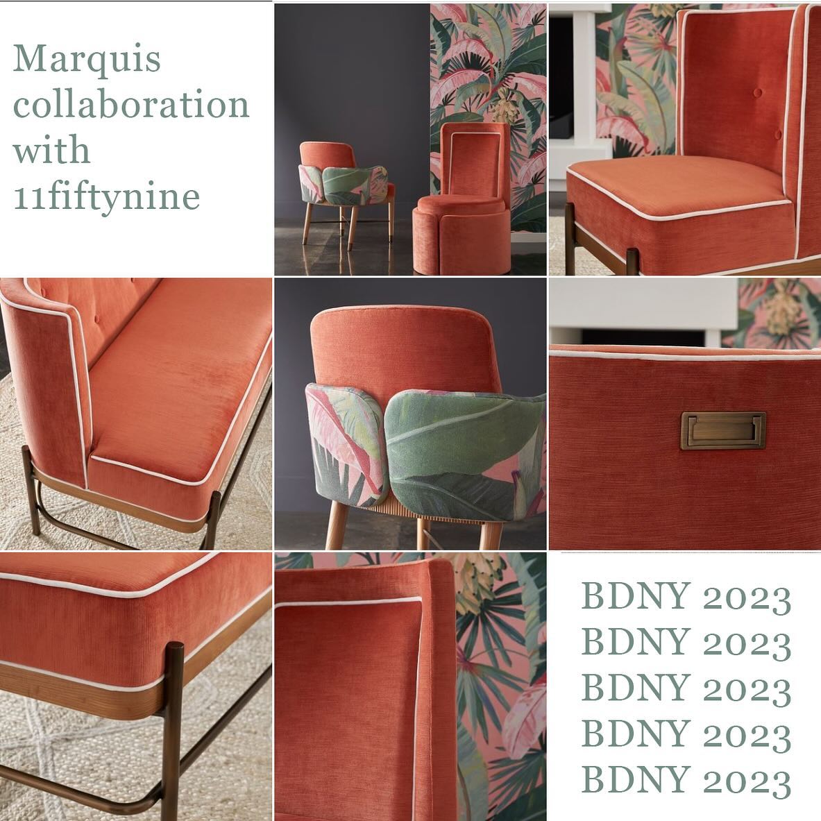 Another amazing heat with Marquis seating!
4th year in a row collaborating with @marquisseating and this one is for the books! inspired by Palm Springs — we focused on punchy and vibrant textures mixed with soft curves. Nothing quite like a contrast welt on bright coral fabric. Shoutout Marquis team who brought this booth to life.
Here is the product!
Wallcovering: @mokumstudio
Lightning: @hudsonvalleylighting
Fabric: @fildouxtextiles