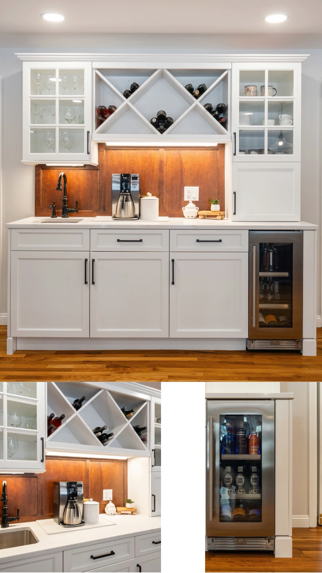 ๐๐ง๐ญ๐๐ซ๐ญ๐๐ข๐ง๐ข๐ง๐ ๐ฃ๐ฎ๐ฌ๐ญ ๐ ๐จ๐ญ ๐๐๐ฌ๐ข๐๐ซ. This custom wet bar features a built-in sink, wine storage, beverage fridge, and a mix of solid and glass cabinetry, creating a functional space that flows seamlessly into the open kitchen and living area.