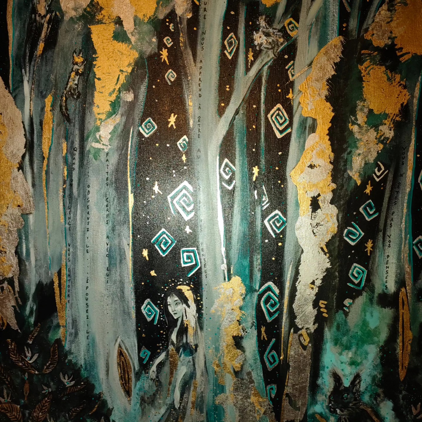 Belle soirée à tous ...
Belle fin de Noël !
Pour cette soirée un peu spéciale,
Je vous emmène en balade immobile
Dans quelques cadrages intuitifs
De mon tableau
"MURMURES NOCTURNES"
(Disponible, infos en mp)
Peinture acrylique, posca et feuilles dorées et argentées sur toile...
#artwork #frenchartist #nightblue #dreamerart #spirit #peinture #tableau #mixmedium