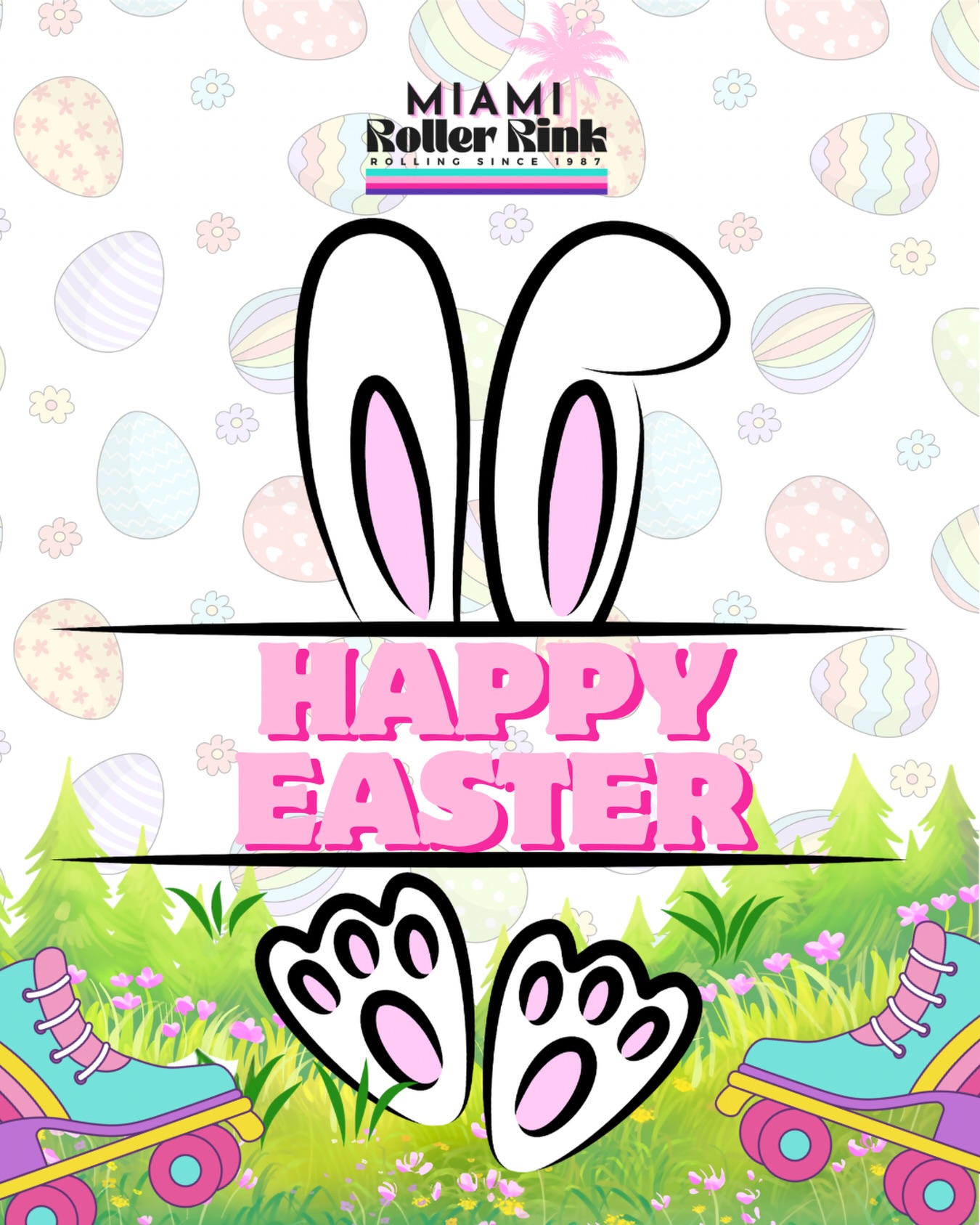 Happy Easter from all of us at Miami Roller Rink! 🐣🛼
Whether you’re spending the day with family, hunting for eggs, or lacing up for a skate, we hope it’s a good one! 🤍
Join us today from 4PM – 7:30PM for our Easter Family Skate for fun Easter Party on wheels with glow in the dark egg hunts and crafts! 🌸
#MiamiRollerRink #HappyEaster #RollingSince1987 #Miamievents