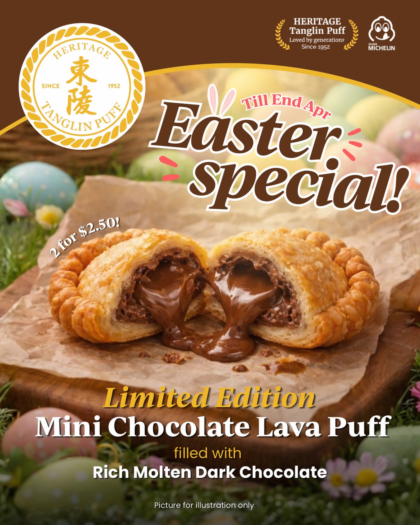 No eggs? No problem! Skip the eggs and go straight for our new molten chocolate in all its gooey goodness! Enjoy our limited Mini Chocolate Lava Puffs ($2.50 for 2 pcs), now at Anchorvale Village, Chinatown Complex, and Changi Airport Terminal 3 Kopitiam.
Available till end April, don’t miss it!
📍 Chinatown Complex, 02-017
📍 Changi Airport Terminal 3 Kopitiam B2-03
📍 The Poiz Centre, 01-14