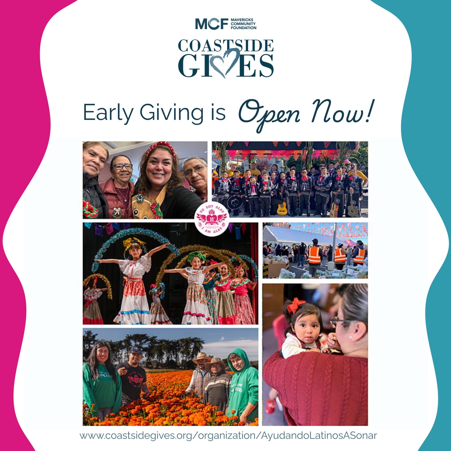 ✨ Early Giving for Coastside Gives is now open! ✨
Be one of the first to support ALAS and help us continue providing food access, cultural arts, wellness, youth programs, and healing spaces for our community. 💛
We are deeply grateful to @maverickscoastsidefoundation for creating this beautiful space of awareness and opportunity for local organizations like ALAS to raise funds in support of our families.
Every early gift builds momentum, spreads love, and brings us closer to uplifting Coastside families with dignity, culture, and care. 🔗 link in bio!
Give early. Share the love. Help us dream bigger together. 💫
#CoastsideGives #ALASDreams #LoveInAction #CommunityHealing #GiveLocal