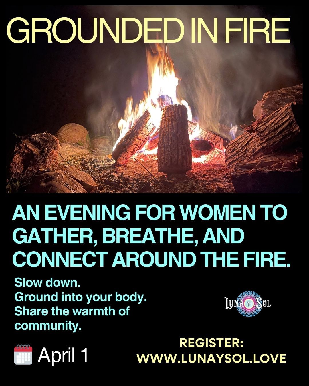 🔥 Grounded in Fire 🔥
An evening to slow down, breathe, and reconnect.
We’ll gather around the fire, ground into the body, and share space in community.
These gatherings are simple, warm, and deeply nourishing.
🗓 April 1
📍 Markdale
More details and registration:
www.lunaysol.love
#GroundedInFire
#WomensGathering
#luna_y_sol_1111
#BreathAndFire
