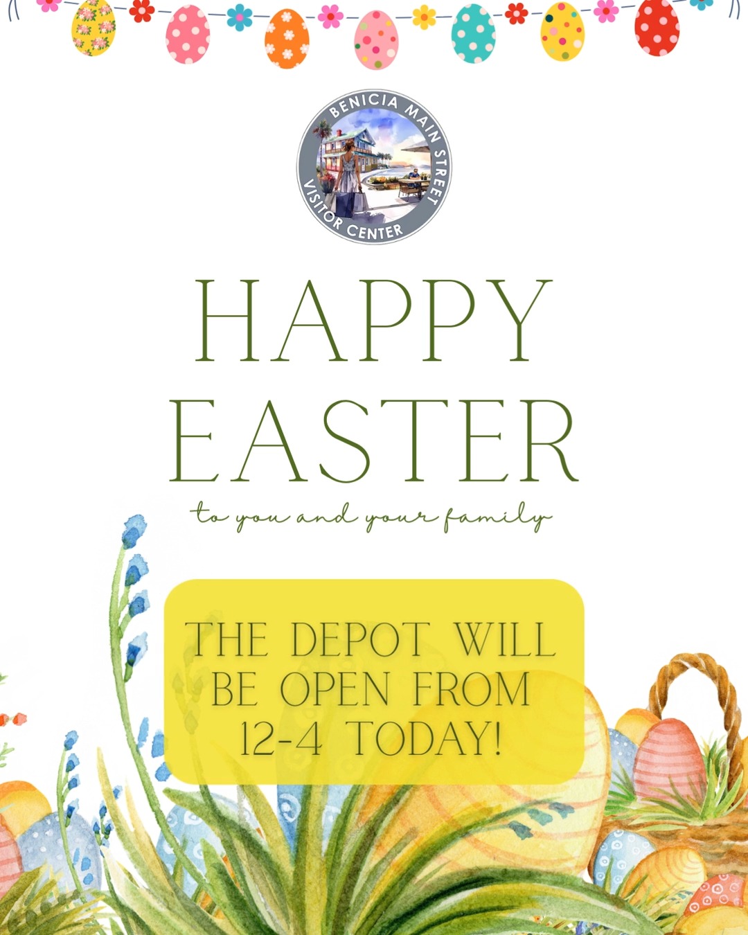 Happy Easter friends! ✨ The depot will be open today from 12-4pm, so stop in and say hello 🥰
We've got great Benicia gear, toys, games, kites, books, and See's Candies! 🙌 We're located at 90 First Street (at the very end of the First Street across from the pier at the historic train depot) - come out and enjoy the beautiful Benicia weather & waterfront!
#beniciamainstreet #beniciacalifornia #eastersunday #shoplocal #vibrantdowntown
