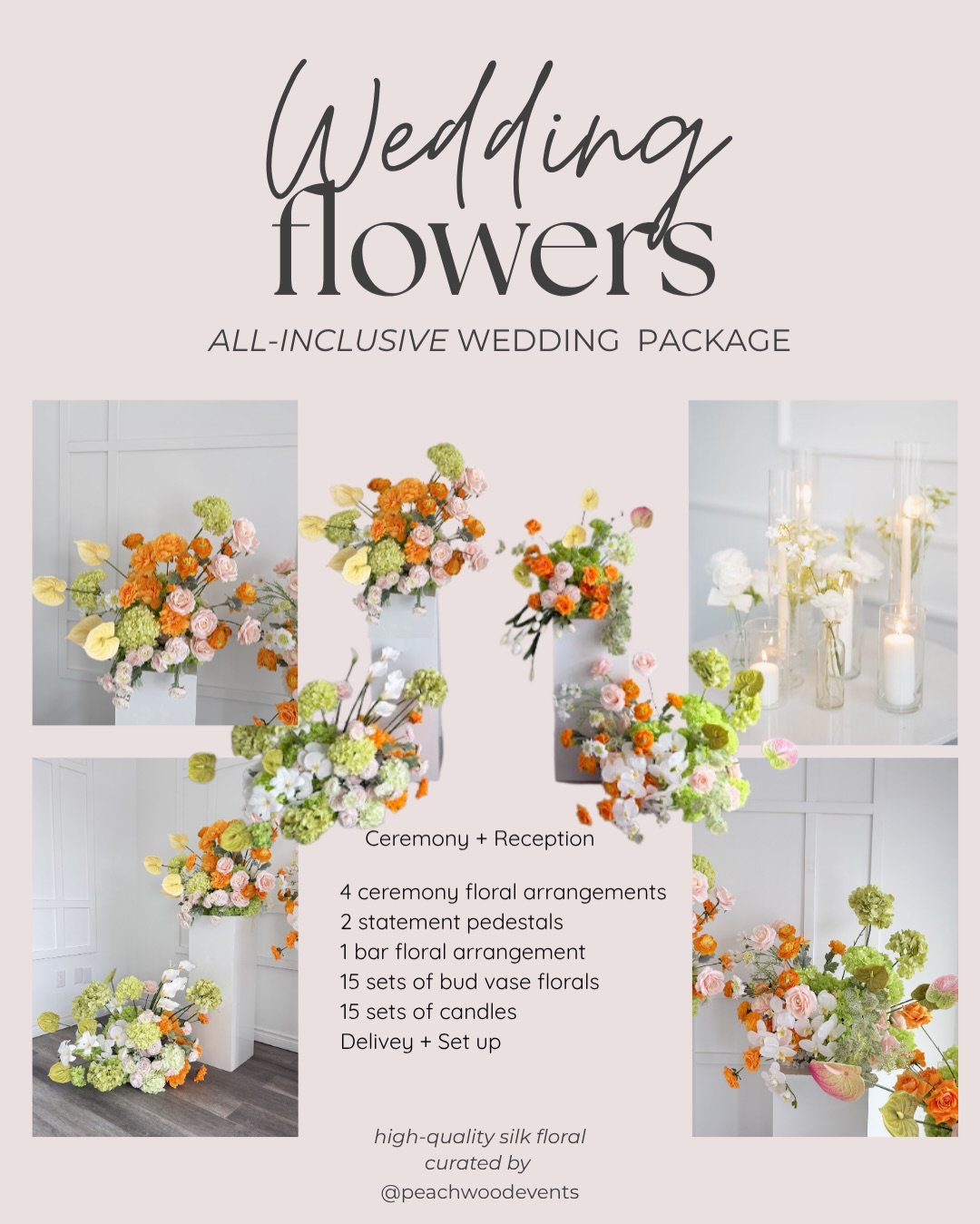 A modern take on wedding florals—effortless, curated, and beautifully cohesive 🤍✨
Our all-inclusive minimalist floral package is designed for couples who love a chic, elevated look without the stress. From statement ceremony pieces to soft, romantic table details, every element flows seamlessly from “I do” to the last dance.
Think sculptural arrangements, airy textures, and a refined palette that feels both fresh and timeless.
What’s included:
Ceremony + Reception
– Statement pedestal arrangements
– Bar floral arrangement
Reception
– Bud vase sets + candle styling
– Delivery + setup
All thoughtfully designed with high-quality silk blooms for a flawless look all day long.
Modern. Chic. Beautiful—just the way your wedding should feel.
#torontoweddingplanner #torontoweddingflorist #torontoweddingdecor #weddingideas #chicwedding