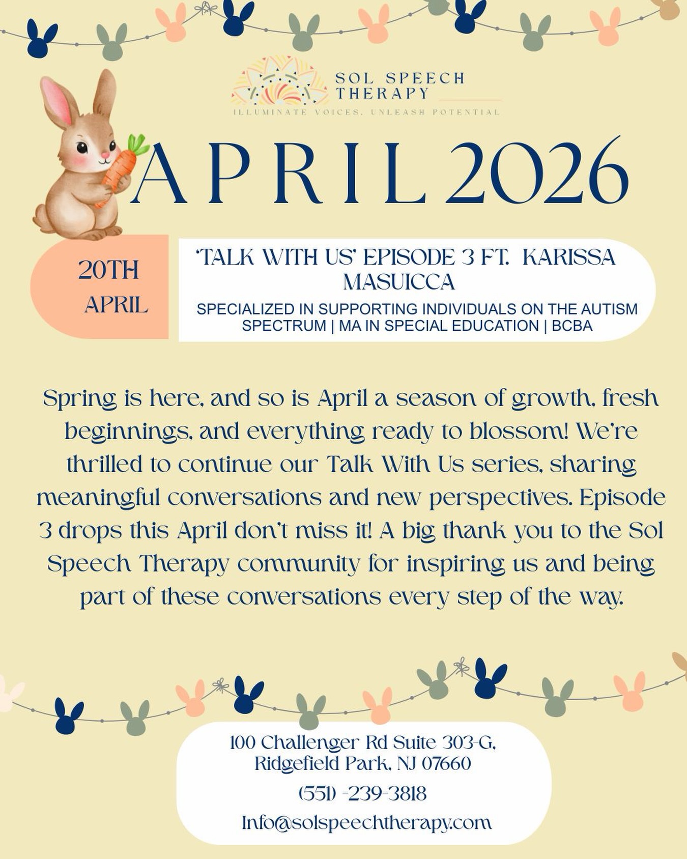 April is full of energy for the Sol Speech Therapy team 🌸 From exciting events to meaningful progress with our patients, we’re ready to learn, collaborate, and celebrate every win along the way!
.
.
.
.
.
.
.
.
.
.
.
.
#SolSpeechTherapy #NJSLP #SpeechLanguageDevelopment #EarlyIntervention #AutismAwarenessMonth