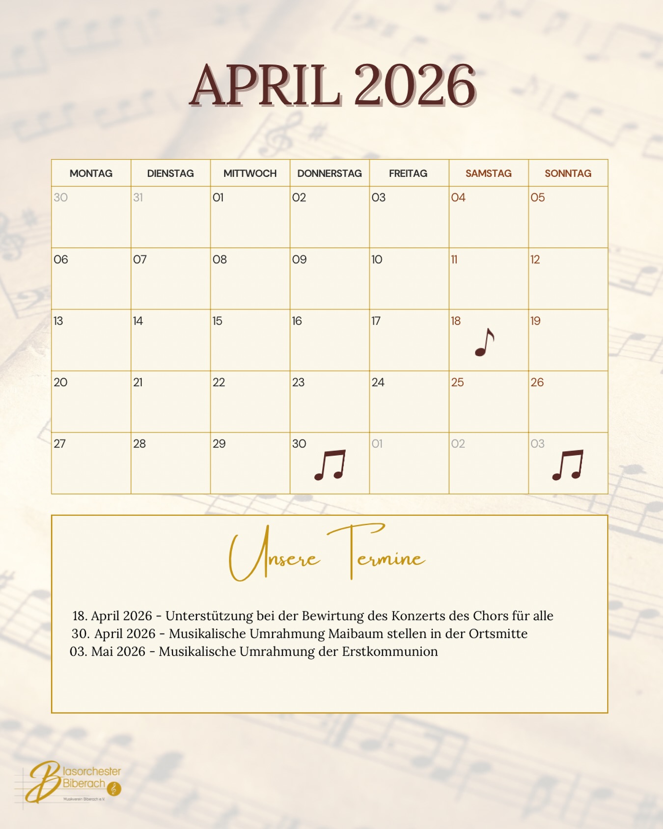 Mit dem April steht der Frühling vor der Tür 🌷 und für uns die ein oder anderen Termine 🎶