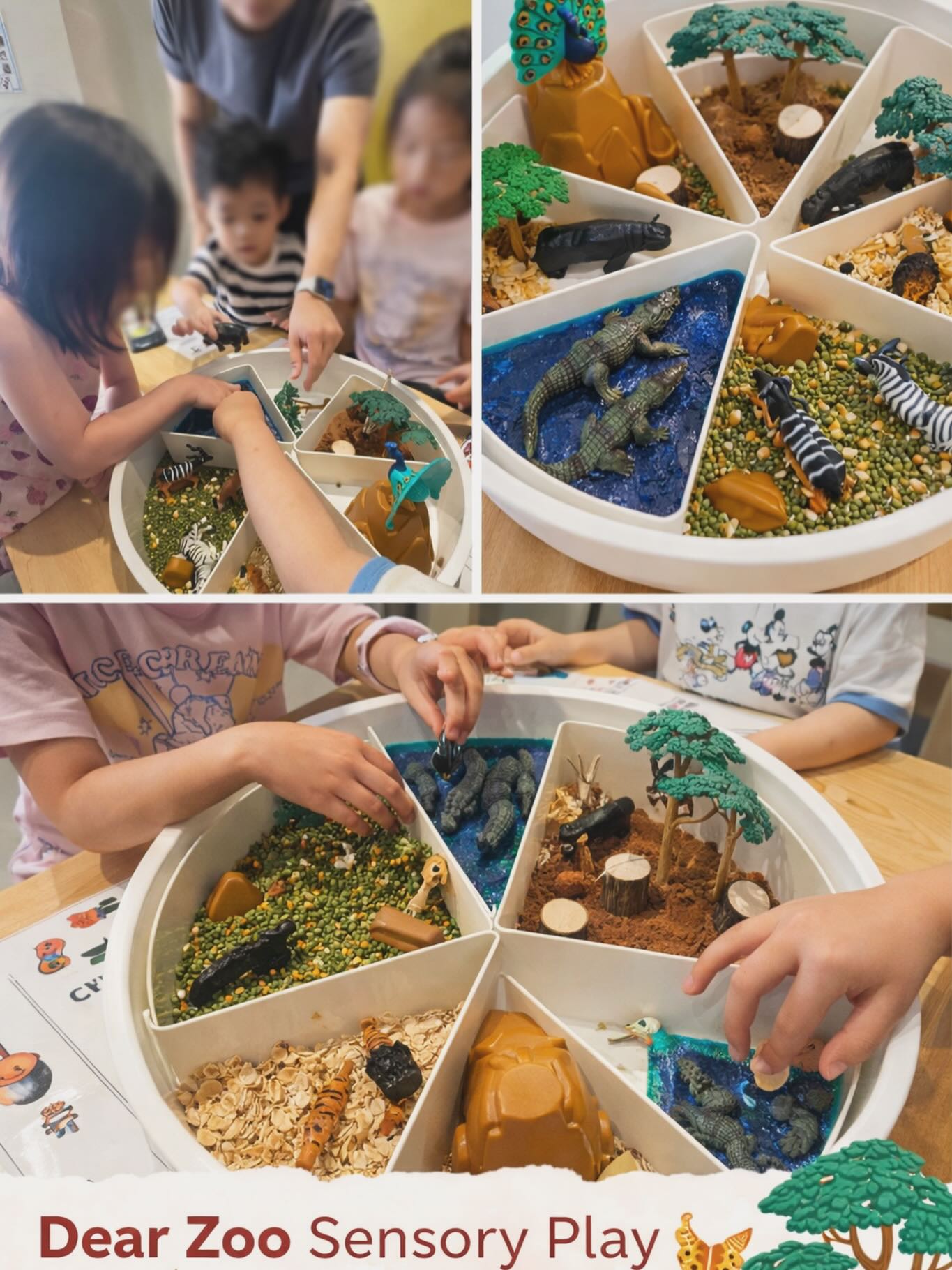 This week, our little explorers stepped into the world of Dear Zoo through hands-on sensory play!
From scooping grains in the “savannah,” to discovering animals hidden in water, soil, and textured materials! Our children explored different habitats while engaging their senses.
What we worked on:
• Language development – naming animals & describing textures
• Fine motor skills – scooping, pouring, picking
• Social interaction – sharing, turn-taking, cooperative play
• Imagination & storytelling – bringing Dear Zoo to life
We loved seeing their curiosity grow as they asked questions, explored freely, and created their own little zoo adventures.
#littlefoot #sensoryplayideas #dearzoo #ʟᴇᴀʀɴɪɴɢᴛʜʀᴏᴜɢʜᴘʟᴀʏ #earlyintervention