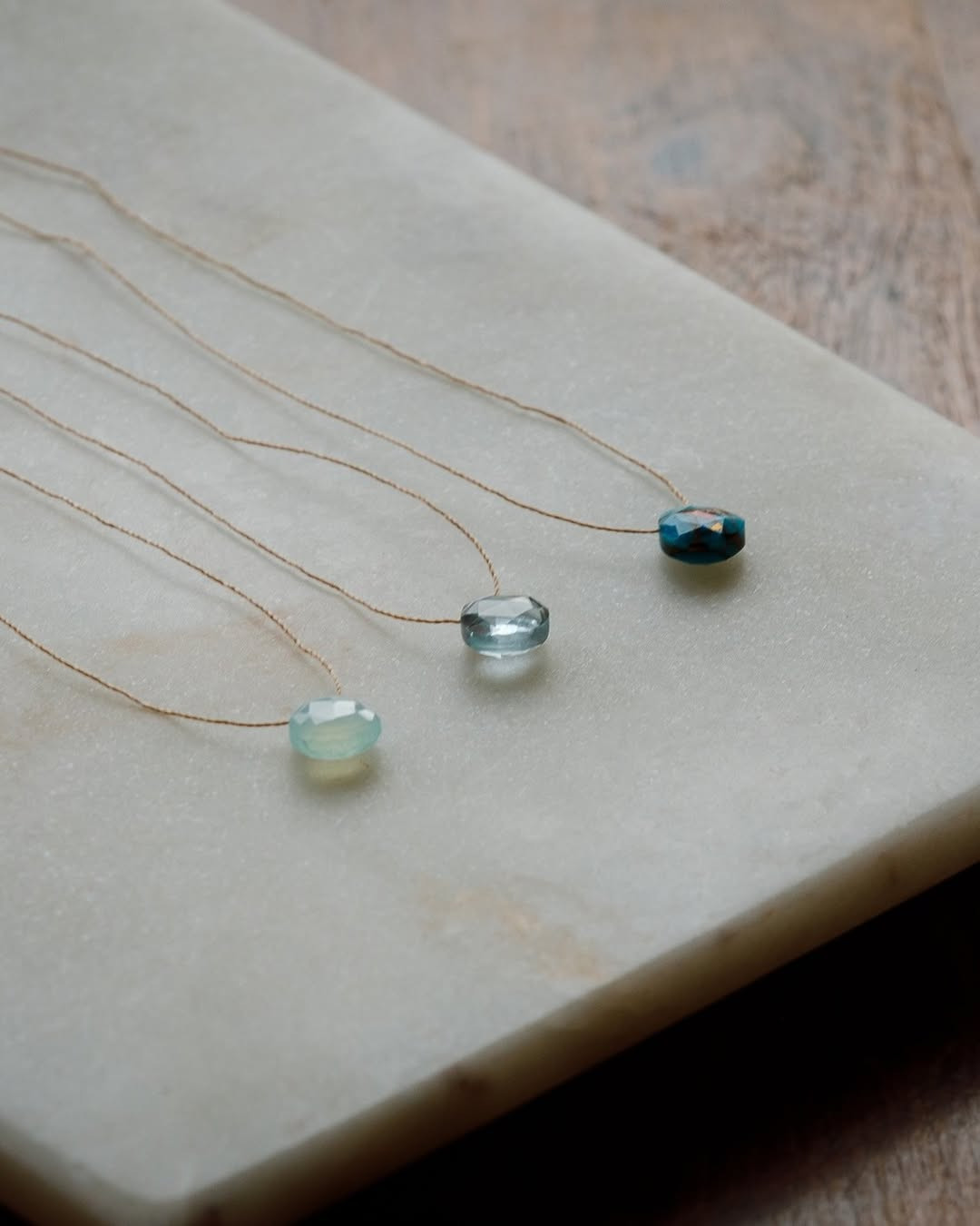 Sea Glass, Aquamarine, and Mohave Turquoise, shades of blues made for calm 💙
.
.
.
#wanderlustlife #finecordnecklaces #stones #shadesofblues #inmotiongib