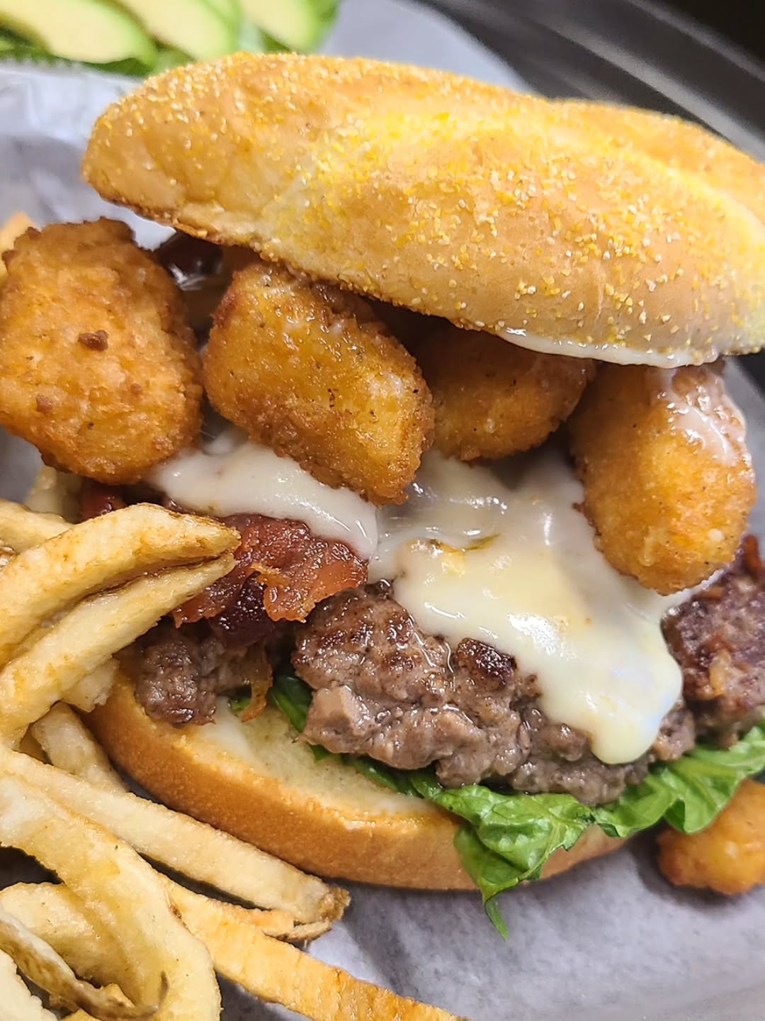 Kedzie Curd Burger with Spicy Cheese Curds, Garlic Aioli and Pepper Jack Cheese 🔥