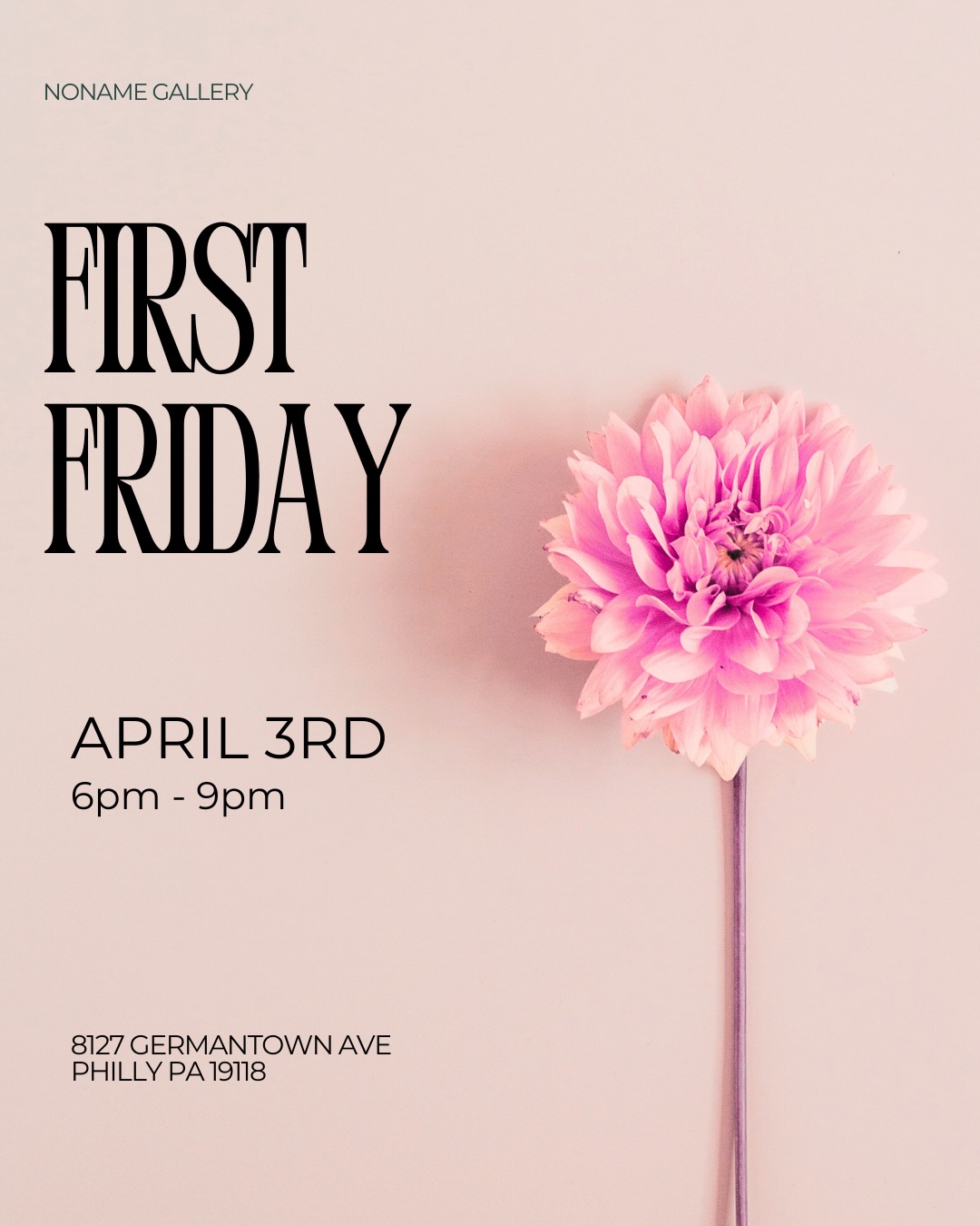 📣 First Friday alert!
It’s that time again.. join us on Friday, April 3rd from 6-9pm for good vibes and great art.
🌸 Stop by to shop from local artists, and check out our latest exhibit ‘No Rain, No Flowers’ curated by @pxpcontemporary
As part of @chestnuthill_pa Arts & Eats, First Friday brings the community together each month through a mix of art, flavor, and our warm, neighborhood energy.
Can’t make it in person? Shop available work and keep tabs on the gallery’s latest at www.nonamegalleryphilly.com
#Philadelphiaart #Phillyartgallery #Artgallery #NoNameGallery #Affordableart