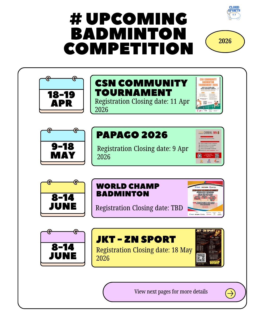 Here’s a list of upcoming badminton competitions in Singapore from April to June 2026 🏸
Whether you’re joining your first tournament or chasing your next medal, now’s the time to start preparing 👊🏻
Tag your doubles partner or badminton kakis who need to see this 👇🏻
#badminton #singaporebadminton #badmintontournament #badmintonplayer #sgsports