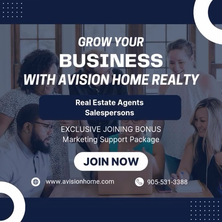 Elevate your Real Estate career with the right support system! 🏢✨
Avision Home Realty is looking for motivated agents in the GTA to join our structured growth framework.
✨ EXCLUSIVE JOINING BONUS: Marketing Support Package 🎁 Individual Plan A / Team Plan B Includes:
* For Sale Signs
* Open House H-Signs
* Professional Business Cards
* Remove Shoes Signs
* Extra for Teams: A dedicated Professional Real Estate Website
🔥 The Avision Home Advantage:
✅ Lead Generation: Access to internal leads for resale, rentals, and pre-con projects
✅ Practical Training: In-depth workshops on Listing strategies, MLS, and Multi-offer negotiations
✅ 1-on-1 Mentorship: Hands-on coaching for real-time deal navigation
✅ Multi-Channel Marketing: Automated listing designs and maximum exposure across mainstream platforms
✅ Flexible Commission: Competitive and elastic structures for Full-time or Part-time pros.
At Avision Home, we treat our agents as partners. Let’s build your long-term success together. 🏆
#RealEstateJobs #TorontoRealtor #MarkhamRealEstate #HiringRealEstate #JoinOurTeam AvisionHome GTARealtor SuccessStartsHere