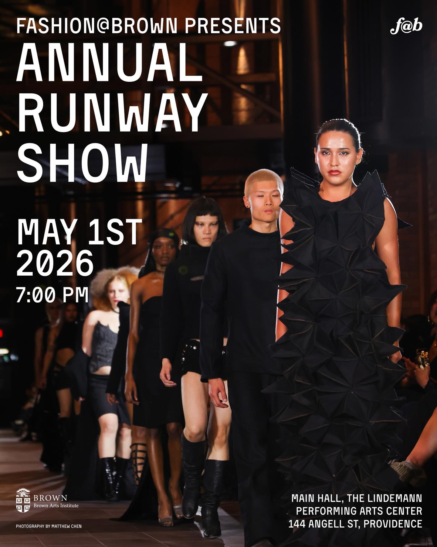 the runway returns 🖤
FAB’s Annual Runway Show
05.01.26 | 7PM | Main Hall, The Lindemann
first wave tickets drop monday at noon.