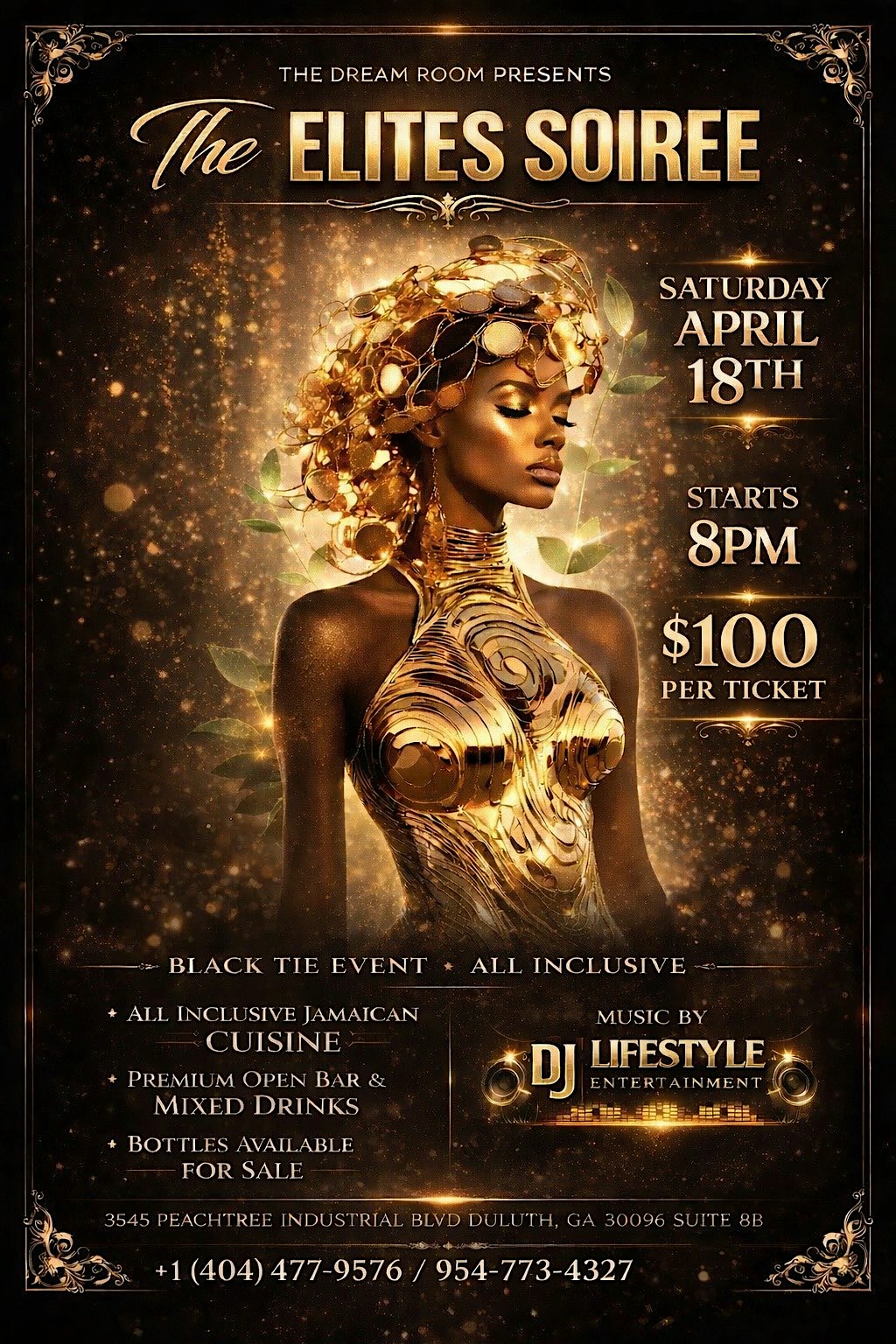Experience the ultimate grown and sexy night at THE DREAM ROOM PRESENTS ELITES SOIRÉE—an all-inclusive black tie event featuring Jamaican cuisine, mixed drinks, and the best reggae, hip hop, and R&B vibes. Don’t miss out on this elegant party happening Saturday, April 18th at 8:00 PM! Link in bio for more details and to get tickets. #duluthevents #DreamRoomEvent #atlantaparties #jamaicanparty ReggaeVibes