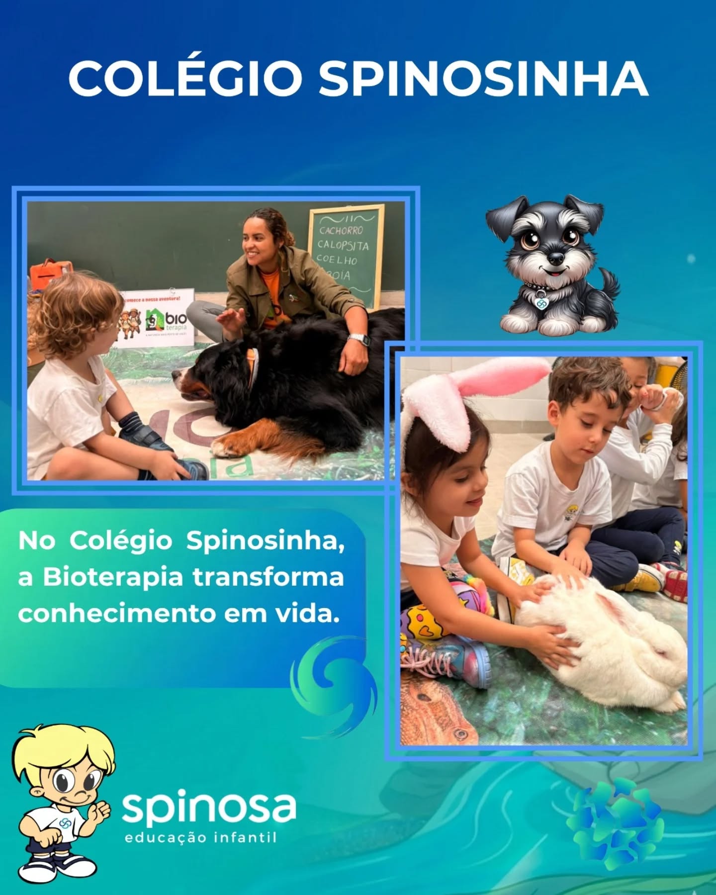 ✨ Conexões que também ensinam
Em um encontro sensível, recebemos a visita do Grupo da Bioterapia, onde a presença dos animais despertou curiosidade, afeto e conexões significativas, ampliando as experiências das crianças.
A vivência proporcionou momentos de cuidado, empatia e interação, contribuindo para o desenvolvimento emocional e social dos alunos de forma leve e acolhedora.
Experiências como essa reforçam que o aprendizado acontece também por meio do sentir, do conviver e do experimentar. 💛
#ColégioSpinosa #Bioterapia #AprendizagemIntegral #EducaçãoComAfeto #DesenvolvimentoSocioemocional AprenderNaPrática VivênciasEscolares