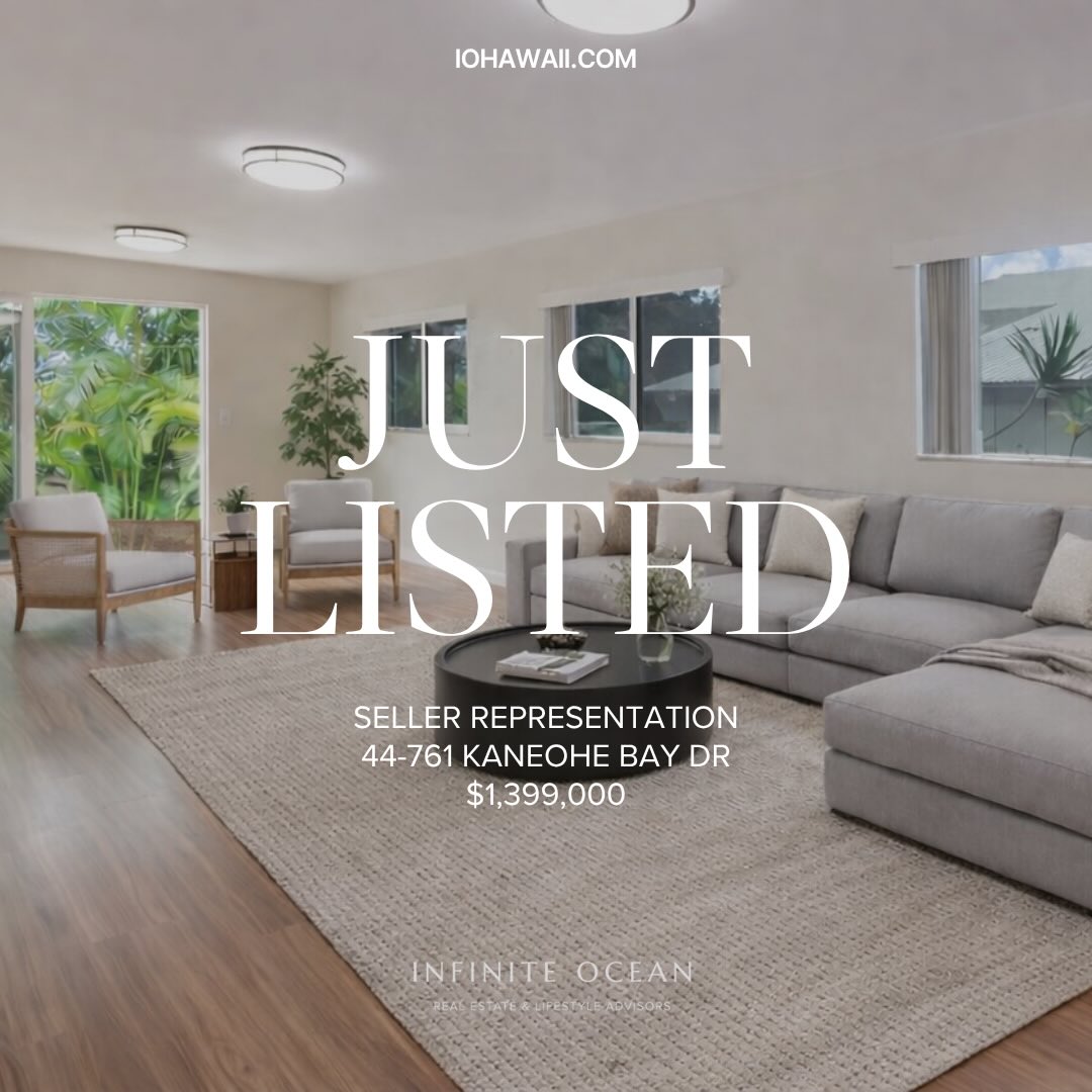 44-741 Kaneohe Bay Dr
3 Bed | 3 Bath | 3 Parking | 1484 Sqft (Interior)
Offered at $1,399,000
A rare opportunity to own a beautifully renovated 3-bedroom, 3-bath, single-family home offering 1,484 sqft of thoughtfully designed living space on a 5,000 sqft lot. Renovated in 2015, the home features an open-concept layout that feels both spacious and inviting, ideal for everyday living and effortless entertaining.
Seamless, indoor-outdoor living is at the heart of this home, with generous front and back yards and a private deck—perfect for relaxing, or hosting in a tranquil setting. The versatile floor plan also lends itself well to multi-generational living or investment potential.
Ideally located in desirable Kaneohe, just minutes from Kailua, with convenient access to shopping, dining, and the H-3, Likelike, and Pali highways—offering an easy commute into town while enjoying the beauty of Windward living.
*First image is virtually staged
Listed by Ryan Tooley
RS-86261
Contact Ryan today
808 490 1103
ryan.tooley@iohawaii.com
Property link in bio
#hawaiirealestate #hawaiiluxury #kaneohehomes #honolulurealestate #ハワイ不動産