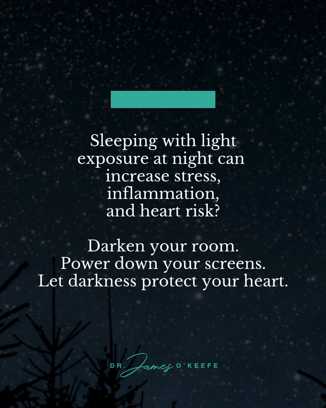 I escape the city for the stars—but science says we all need darkness, even at home.
Bright sunlight during the day.
Deep, uninterrupted darkness at night. Artificial light after sunset disrupts circadian rhythm, suppresses melatonin, triggers inflammation, and strains the heart and brain. Even dim bedroom light matters.
Tonight, dim the screens. Darken the room.
Let your biology do what it was designed to do—reset, repair, and quietly protect you while you sleep.