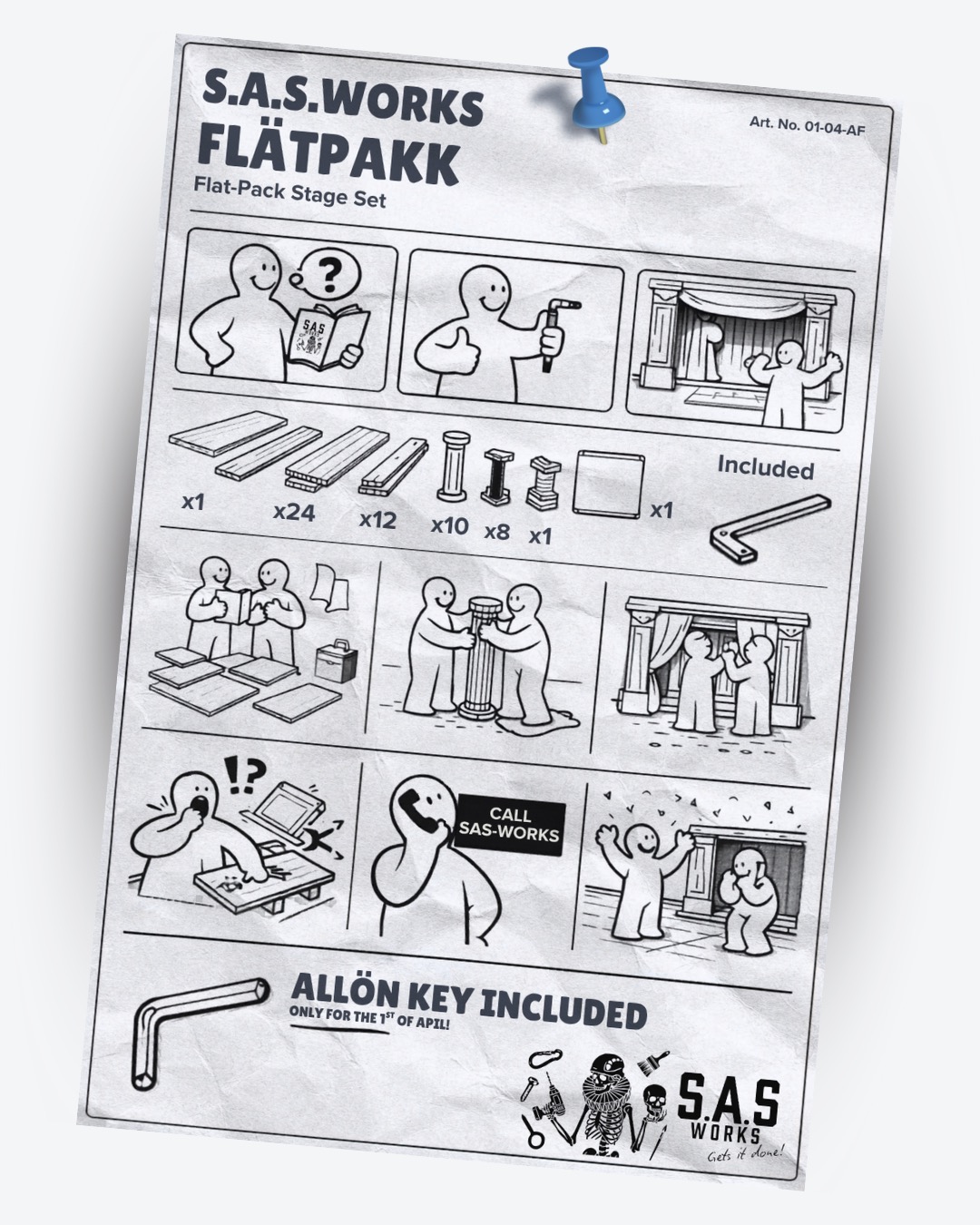 Big news from S.A.S. Works !!
We’re officially switching to flat-pack theatre sets.
No more installs. No more site visits.
Just you, a stage, and 347 mysterious pieces.
Assembly time: “should be quick”
Reality: interval’s cancelled.
Allen key included.
Emotional support not included.
#AprilFools #AprilFoolsDay #TheatreLife #StageDesign #SetDesign #TheatreMakers #BehindTheScenes #ProductionLife #ScenicDesign #CreativeIndustry #TheatreHumour #TechTheatre #StageCrew #SetBuild #WorkshopLife #TheatreUK #WestEnd #TheatreLove #ProductionDesign #CreativeBusiness #SmallBusinessUK #MakingMagic #DesignAndBuild #FunnyPost #ViralUK #ContentThatConverts