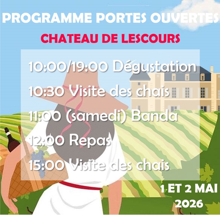 Les amis,
Nous avançons dans la programmation de notre weekend de fête !
Le 1er et 2 Mai prochains, le Château de Lescours ouvre ses portes, en continu, entre 10 :00 et 19 :00. Vous aurez la possibilité de goûter (ou regoûter pour les plus fidèles !) nos derniers millésimes de Lescours et L de Lescours 🍷.
A 10 :30, nous proposerons une visite guidée pour partager avec vous tous les secrets de notre fabuleuse recette !
Pour les absents du matin, une seconde visite aura lieu à 15 :00.
Passons à présent aux choses sérieuses : Le banquet 🍖🍗🧀🍷🍫!
Nous sommes heureux cette année d’accueillir Laurent IRIBARNE à Lescours qui vous concoctera du Paleron de Bœuf sauce Lescours, accompagné d’un délicieux gratin dauphinois. Quant au dessert, ce sera notre cher Ronan @monsieur_txokola qui nous proposera une surprise au TXOKOLA. Le menu (Plat – Fromage – Dessert et café) est à 20€/personne.
Pensez à réserver vos places.
Le samedi nous mangerons, en musique ! C’est la banda LOS BORRACHOS 🎶qui sera de la partie cette année.
Au plaisir de vous retrouver très bientôt.
L’équipe du Château de Lescours