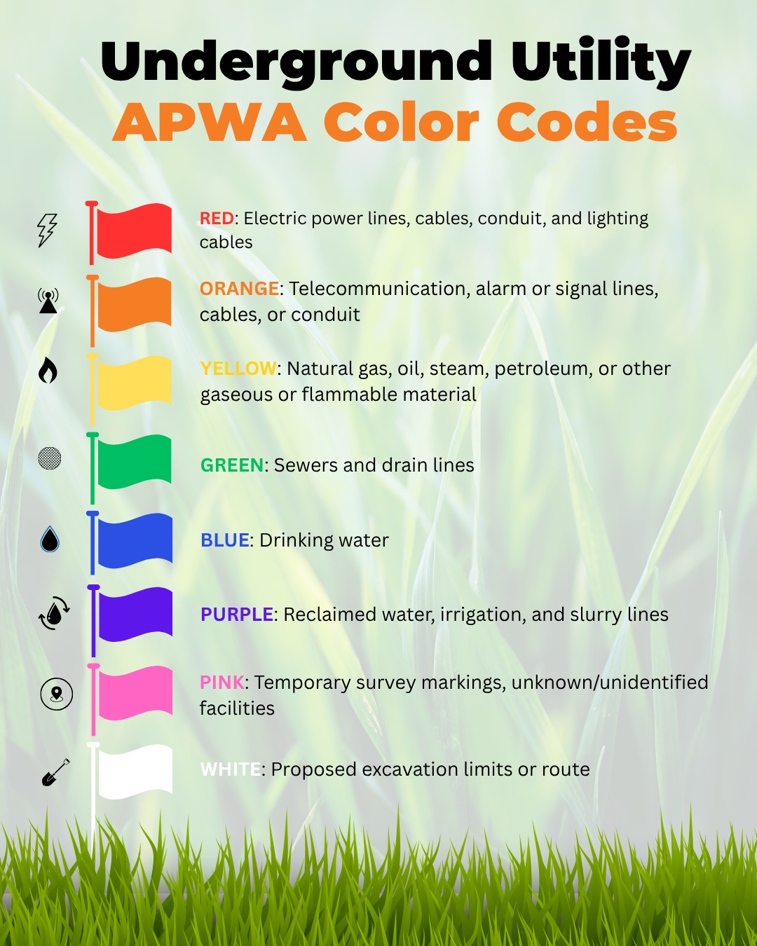 🔥 DID YOU KNOW? Before you dig, those colored lines on the ground could save lives.
Utility color codes are used to mark what’s below the surface—helping crews avoid dangerous and costly mistakes during excavation.
⚠️ Hitting a utility line isn’t just expensive—it can be deadly.
📍 Always check markings before digging.
👷 Stay safe.
#ConstructionSafety #DigSafe #UtilityMarking #WorkplaceSafety #SafetyFirst #Excavation #OSHA #ConstructionLife #HighRiseSafety