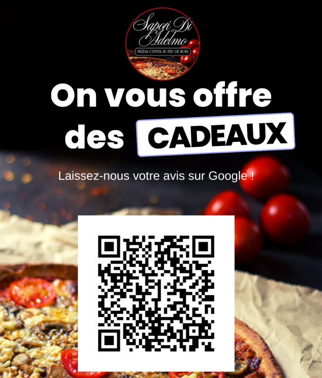 Tentez votre chance en scannant notre QR code 👆
(Lien dispo également en Bio du compte)
•
Laissez votre avis sur Google et tournez la roue 🍀
•
De nombreux cadeaux sont à gagner .. et vos avis/retours sont précieux ! 🙏🏼
Grazie mille e bacci a tutti 💋