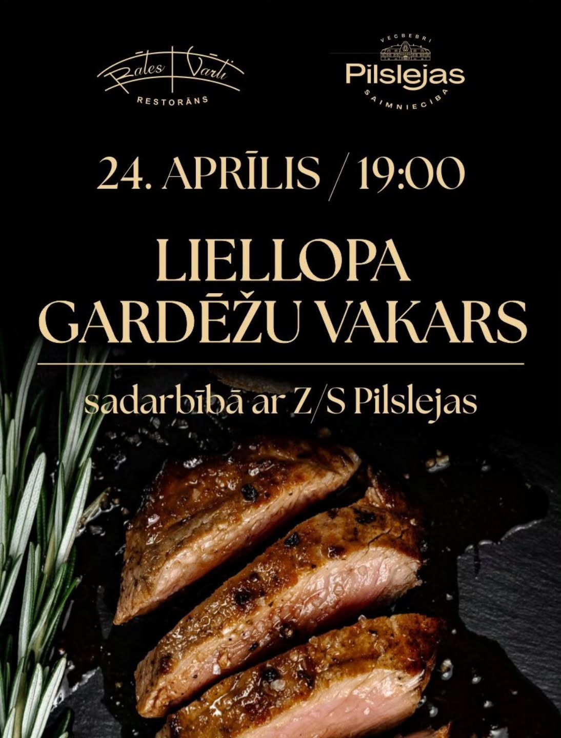 Aicinām Jūs uz autentisku un sātīgu gardēžu vakaru 24. aprīlī, kur galvenajā lomā būs tepat Vidzemes pļavās augušais „Pilsleju” saimniecības liellops. 🥩
Piecu kārtu maltītē atklāsim liellopa gaļas pārsteidzošo daudzveidību, un vakara kulminācijā baudīsim izcilu, nogatavinātu „Pilsleju” steiku, kura dabisko sulīgumu papildinās sezonas sakņu dārzeņi un spēcīga buljona mērce. Garšu ceļojumu noslēgs pavasarīgs deserts ar zemenēm un rabarberiem!
Mūsu mājīgajā atmosfērā šefpavārs Toms dalīsies aizraujošos stāstos par to, kāpēc tieši vietējā zemnieku produkcija ir mūsu restorāna sirds un dvēsele.
📅 24. aprīlis plkst. 19.00
💶 55 eur / pers.
📍 Lāčplēša iela 1, Valmiera
📞 Rezervācija: 26 336 259 vai ratesvarti.lv
Vietu skaits ir ierobežots, tāpēc aicinām rezervēt savu galdiņu laicīgi!