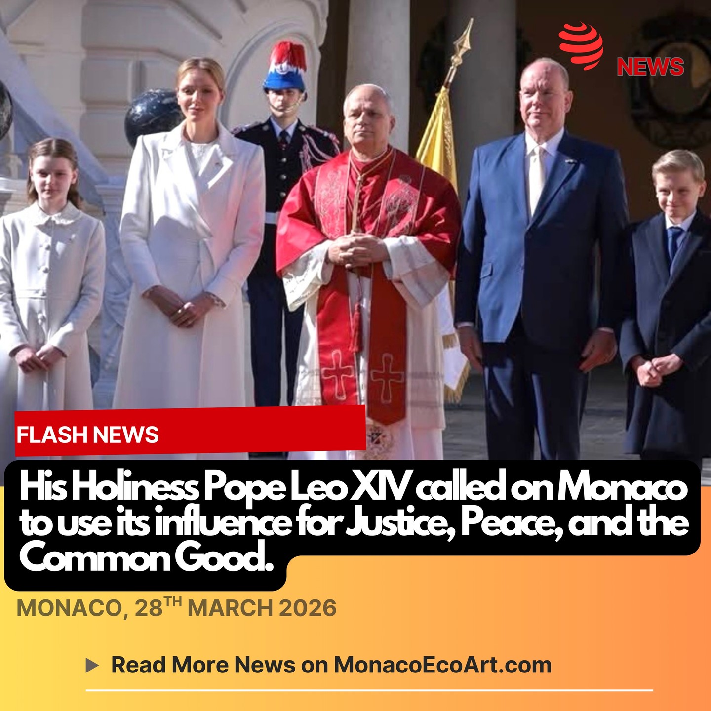 @mo.eco_art MonacoEcoArt.com #flash #news #special #report #visit #pontifex #montecarlo 🇲🇨🇻🇦🏰 Today, the 28th March 2026, His Holiness Pope Leo XIV made the first papal visit to Monaco since 1538 welcomed by H.S.H. Prince Albert II of Monaco, H.S.H. Princess Charlene of Monaco, the little Crown Prince Jacques and little Princess Gabriella: the Pontiff called on the wealthy Microstate to use its influence for Justice, Peace, and the Common Good, pushing away the idolatry of power, money and war to put respect for life dignity at the forefront, from its first beat 🕊️👥 The message is particularly incisive considering the delicate moment in history when the Mediterranean, of which Monaco is an integral part and pivotal actor, could play an essential role: not by chance, the Principality of Monaco stands out for its strong commitment to environmental #sustainability and the promotion of #peaceful #coexistence, based on cultural respect, eco-friendly #sport and international #cooperation, while integrating #ocean protection with #social and #cultural cohesion 🌐🔥 In addition to the tragedy of human loss, war causes immediate and long-term environmental #devastation, acting as a silent ecocide, including: habitat #destruction, #toxic contamination of soil and groundwater by heavy metals, air #pollution and #deforestation, with damage often exceeding national borders 🗣️💬 Perfectly in line with the values of the Sovereign Prince, Pope Leo XIV was able to send a universal message that transcends religious beliefs and reaches anyone, leading us to reflect on the consequences of our decisions and actions 📸 © @gvt_monaco @diocesemonaco - Layout and Contents by: © MonacoEcoArt