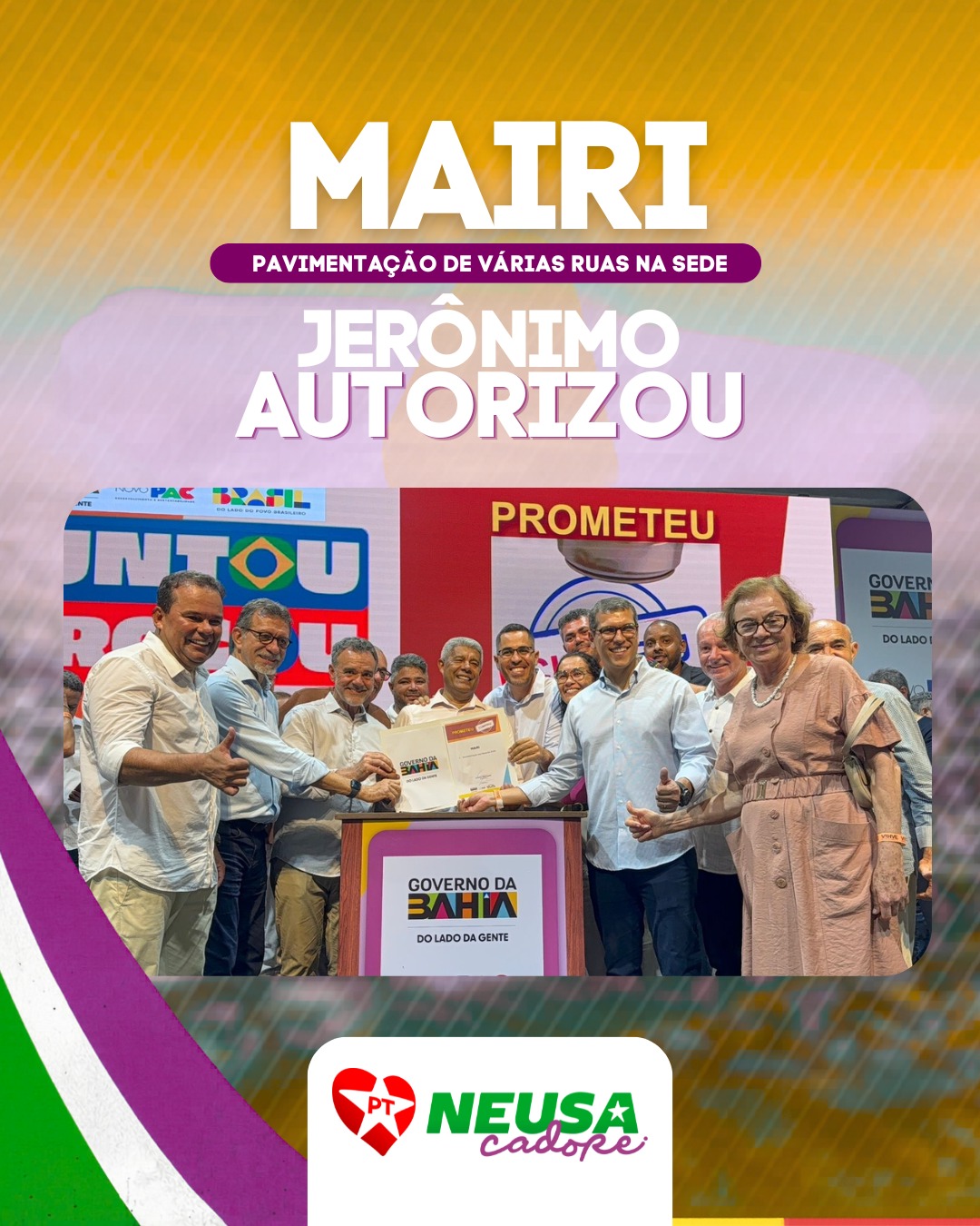 Mais uma conquista para Mairi! ✅ Pavimentação de várias ruas na sede autorizada hoje, com Jerônimo Rodrigues e a presença do prefeito Gustavo de Capeta e bancada de vereadora e veradores. Mais infraestrutura e desenvolvimento para o município!
#Mairi #Bahia