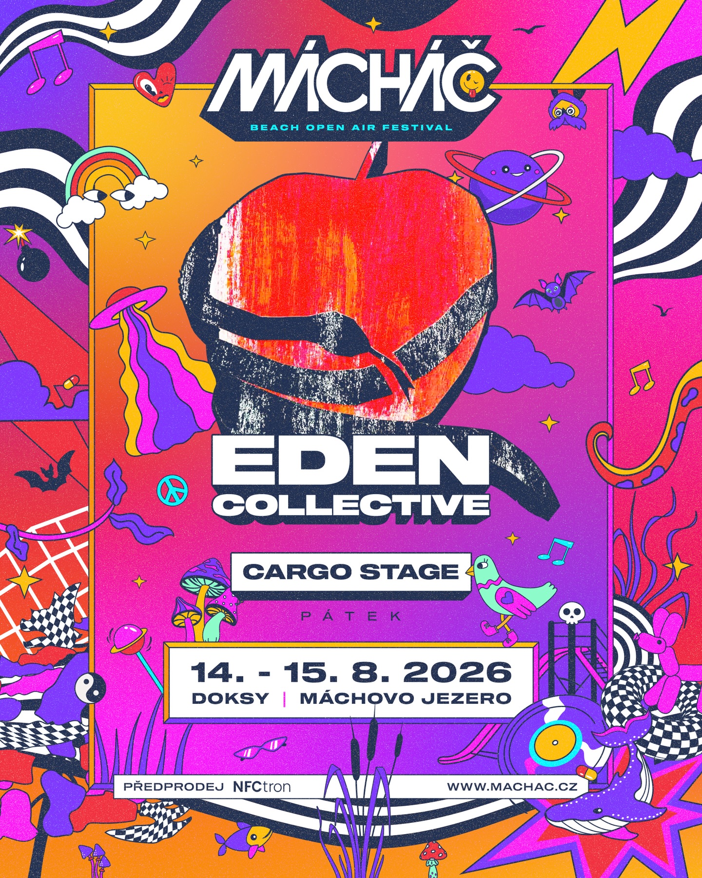 EDEN COLLECTIVE returns to MÁCHÁČ 2026 🖤
Po loňské premiéře na Forest stage se letos přesouváme na páteční Cargo.
S @edencollective__ přivážíme line-up v čele @areaone.music & @noisenotwar a pražskou crew @2ndra, @sj.yellow, @neuwerthhh, @xenea.lumra a @knifeplay.prg.
From the Forrest 🌲 >> to #friday Cargo ⛓️
#current rave selection
See you in August.
14-15. 8. 2026
🎟 tickets.machac.cz
