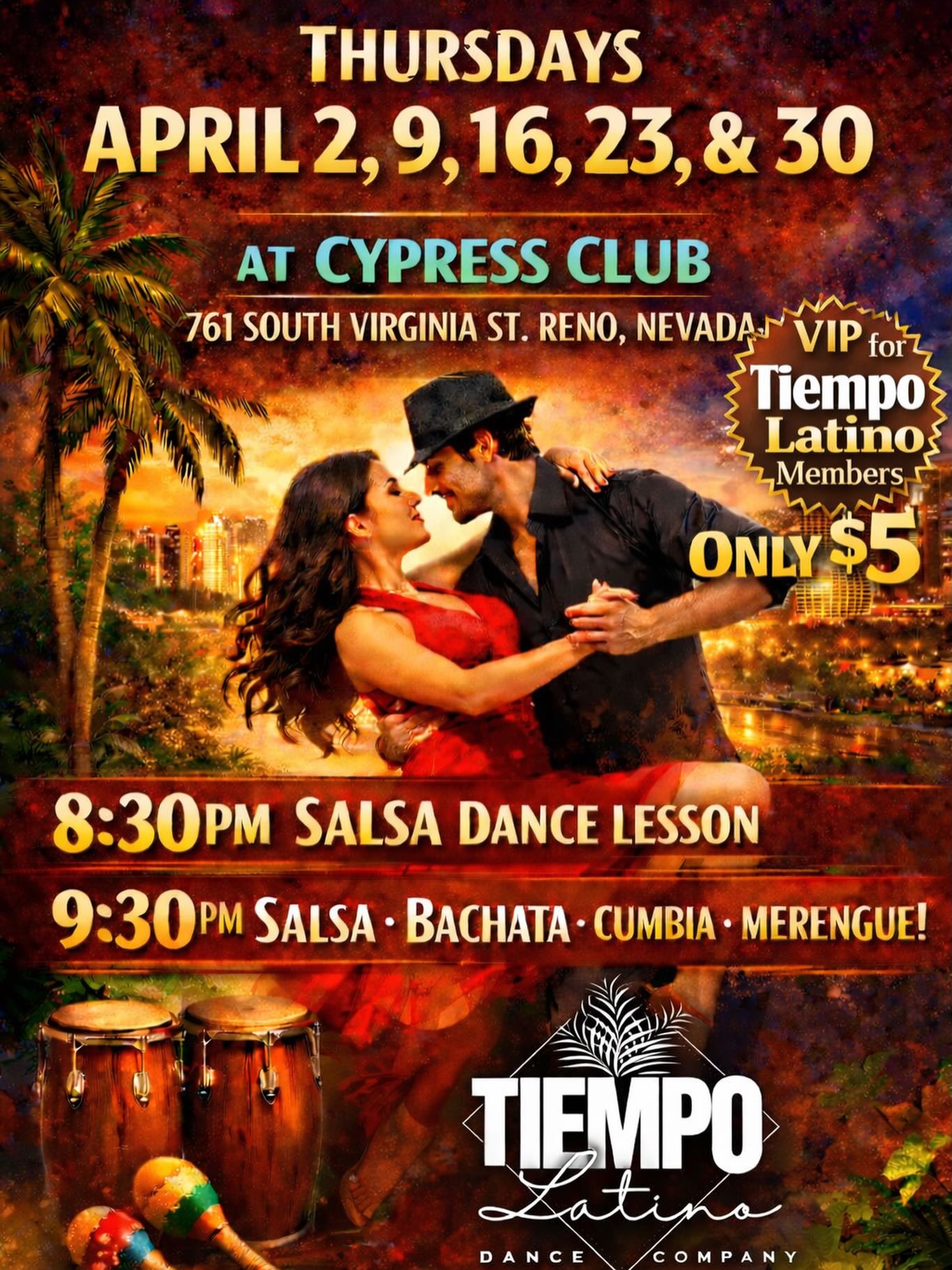 $5 cover for salsa tonight! Come dance and get an hour lesson from 8:30-9:30!