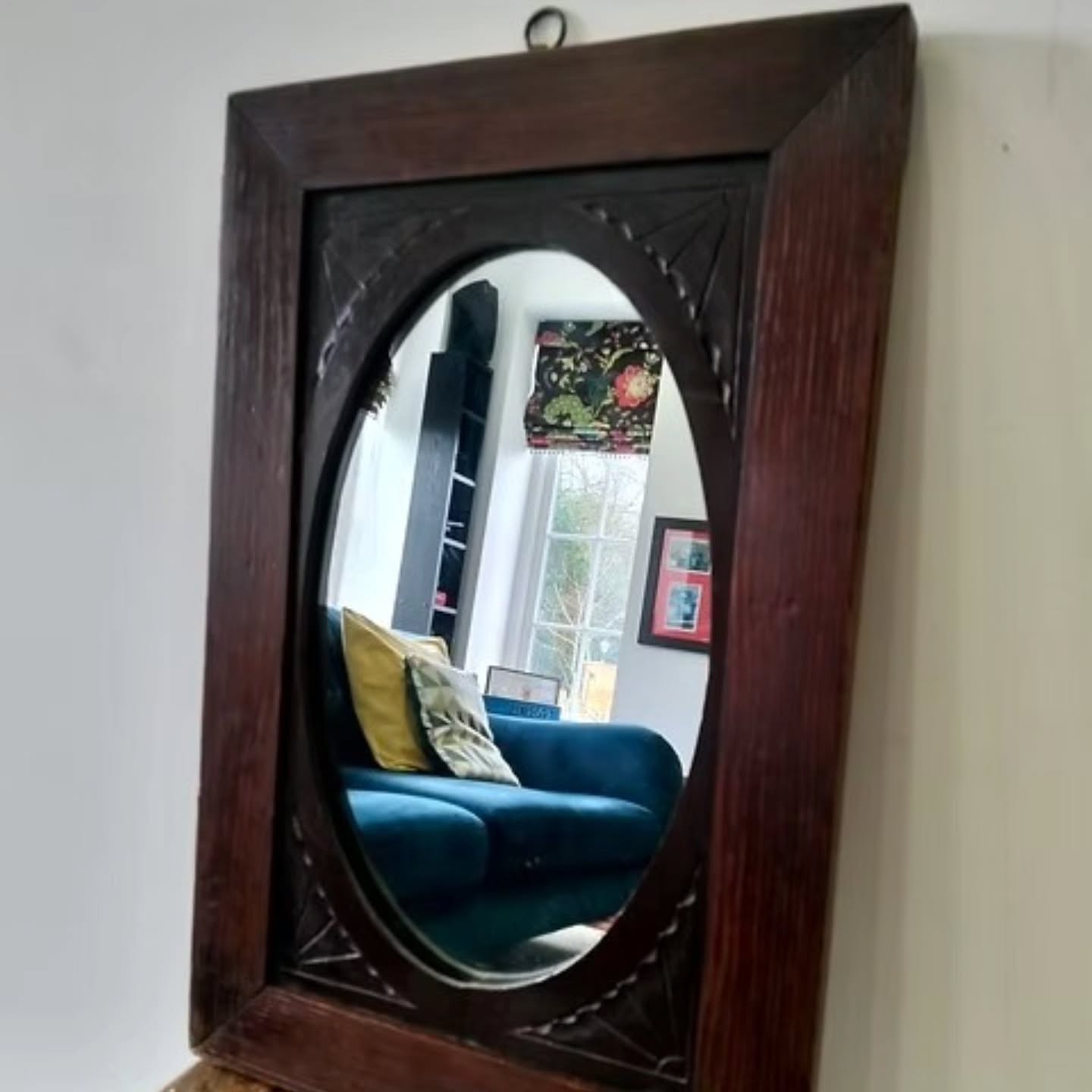 Antique Art Deco Oak Framed Oval Wall Mirror with Geometric Carved Detail | https://share.google/zB7QVnYeZC1DRSiGI #stufftoyouandme