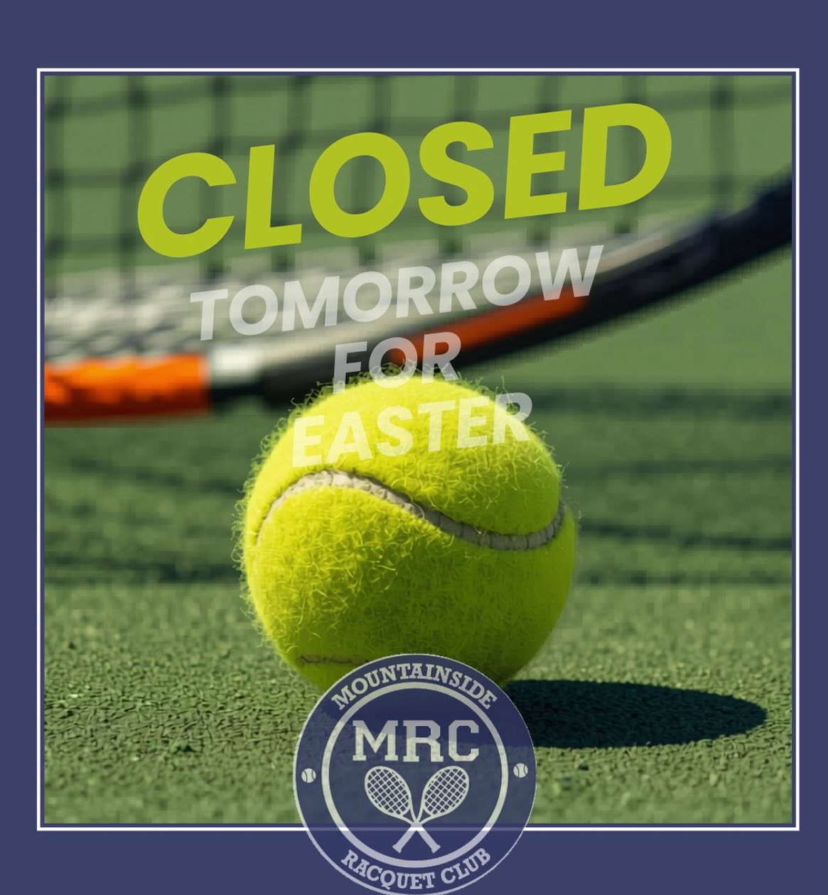 MRC will be closed for clinics and contract court time tomorrow and will resume on Monday.
We will have limited court time available from 12-6.
.
.
.
.
. #mountainsideracquetclub #tennis