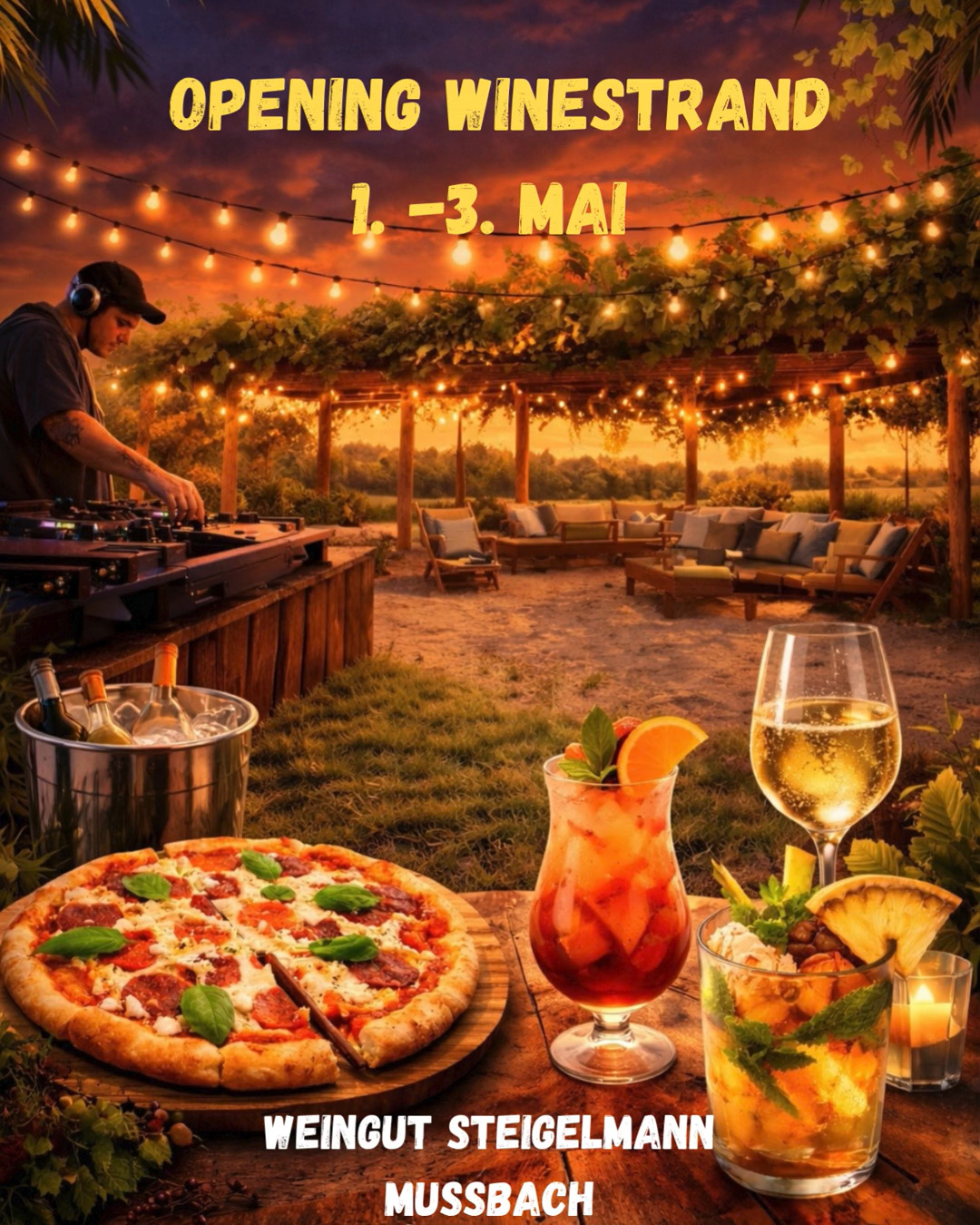 Am 1. Mai ist es wieder soweit, unser Wine Strand geht in die neue Saison!
Italienisches Feeling, coole Beats, tolle Live-Musik und Drinks, die happy machen.
🇮🇹 Leckeres italienisches Essen
🍷Erlesene Weine & erfrischende Coktails
🔥DJ-Vibes, die den Strand zum Tanzen bringen
Neu dieses Jahr: unsere "Wineties-Party" - Let's sip in Style (1.Mai)
Wo Wein auf Vibes trifft und jede Flasche zum Erlebnis wird.
Ebenso wird an dem Tag @studioc bei uns zu Gast sein, hier kann Frau sich für den Party-Abend stylen lassen, oder auch der Mann! 💇♀️💇♂️
Am Samstag den 2. Mai treten die Dubbeglasbrieder zum zweiten Mal live bei uns auf! Stimmung garantiert 💃
Am Sonntag den 3. Mai steht unser erstes WineStrand Schorle Pong-Turnier im Sand an, Vor-Anmeldungen und weitere Info's gibt es bei @pfaelzerschorlepong
Oder kommt einfach so an den WineStrand und lasst das erste Wochenende ganz entspannt ausklingen!
Packt eure Liebsten ein, gönnt euch Sonne, Strand & gute Laune und stoßt mit uns auf den Frühling an.
Freitag 1.Mai: 13-22.30 Uhr
Samstag 2.Mai: 17-23.00 Uhr
Sonntag 3. Mai 13-19.30 Uhr
Wir freuen uns auf Euch! 💜💜💜
#winestrand #maivibes #beachparty #italienvibes #pfalz