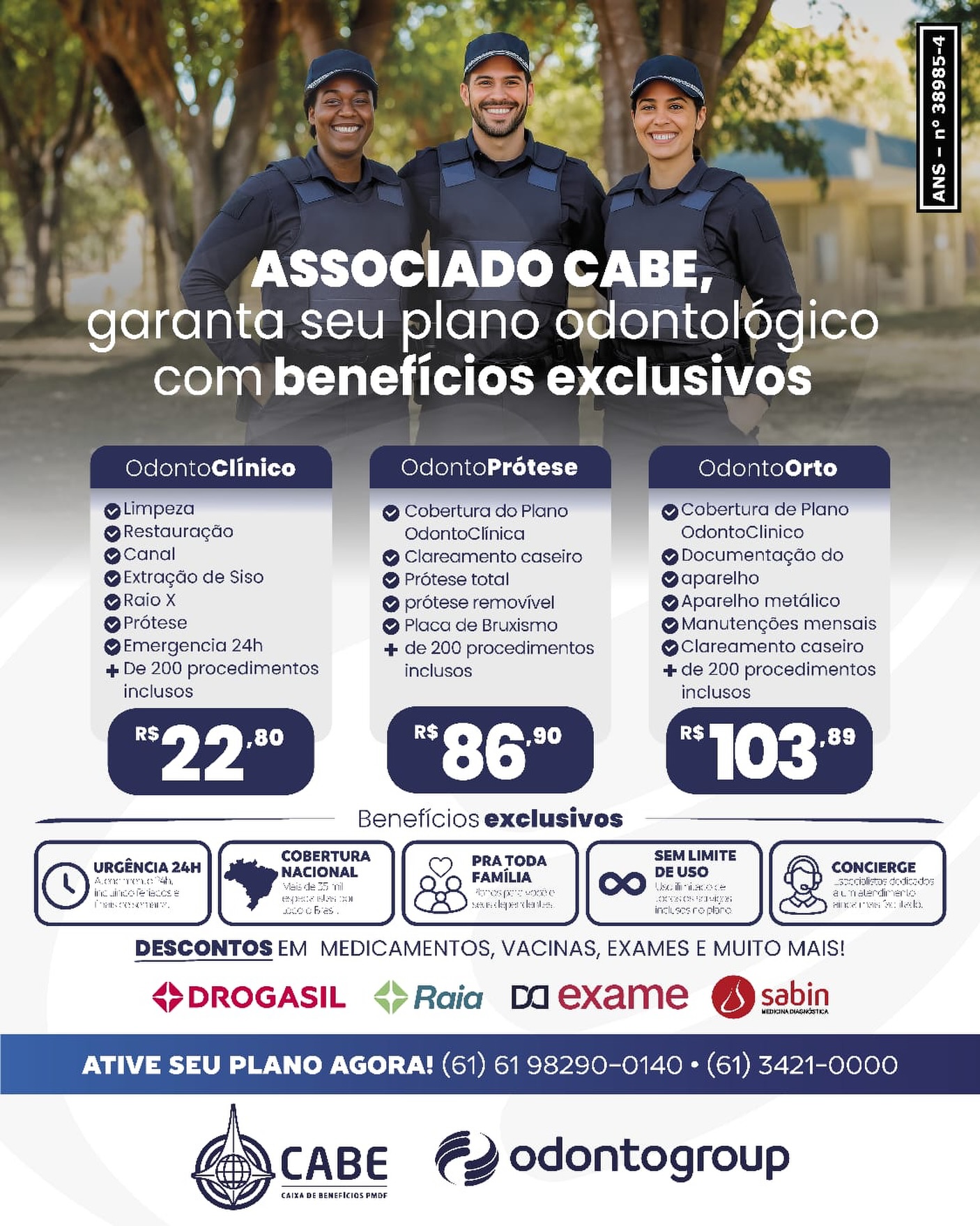 Um sorriso bonito é a moldura do nosso rosto!
Cuidar da saúde bucal vai muito além da aparência, é essencial para a nossa qualidade de vida.
É com orgulho que a CABE mantém uma parceria de mais de 20 anos com a Odontogrup, comprometendo-se a oferecer o melhor em saúde dental para você!
Porque cuidar do sorriso é cuidar de você!