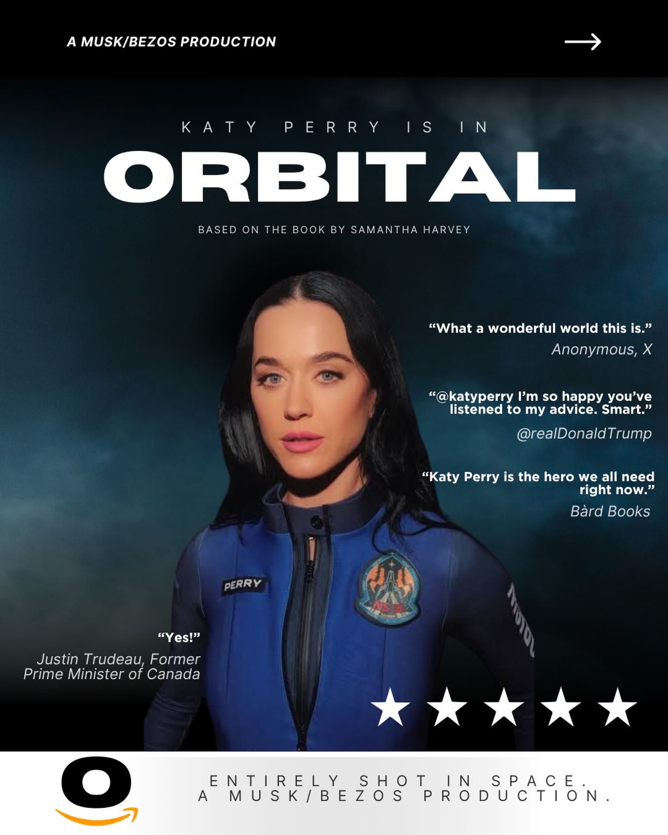 Not really sure how we feel about this latest adaptation to hit our screens this summer. I mean I’ve only just recovered from the withering of Wuthering Heights. But this… 😳
The news (I’m seldom on X but I’ve never seen so many notifications pop up about one subject), states it was entirely shot on the Blue Origin’s New Shepard rocket almost exactly one year ago, and they’d kept it under wraps until the edits proved the concept. I feel really uncomfortable about this one. Which is a shame as the book was great. Oh wait, oh yeah, the book was better. The book will always be better*.
* except for a handful of times when I admit the film brings something different and are therefore equally as great as the book, like ‘Jaws’ or, em, well… there are some. I just can’t think right now.