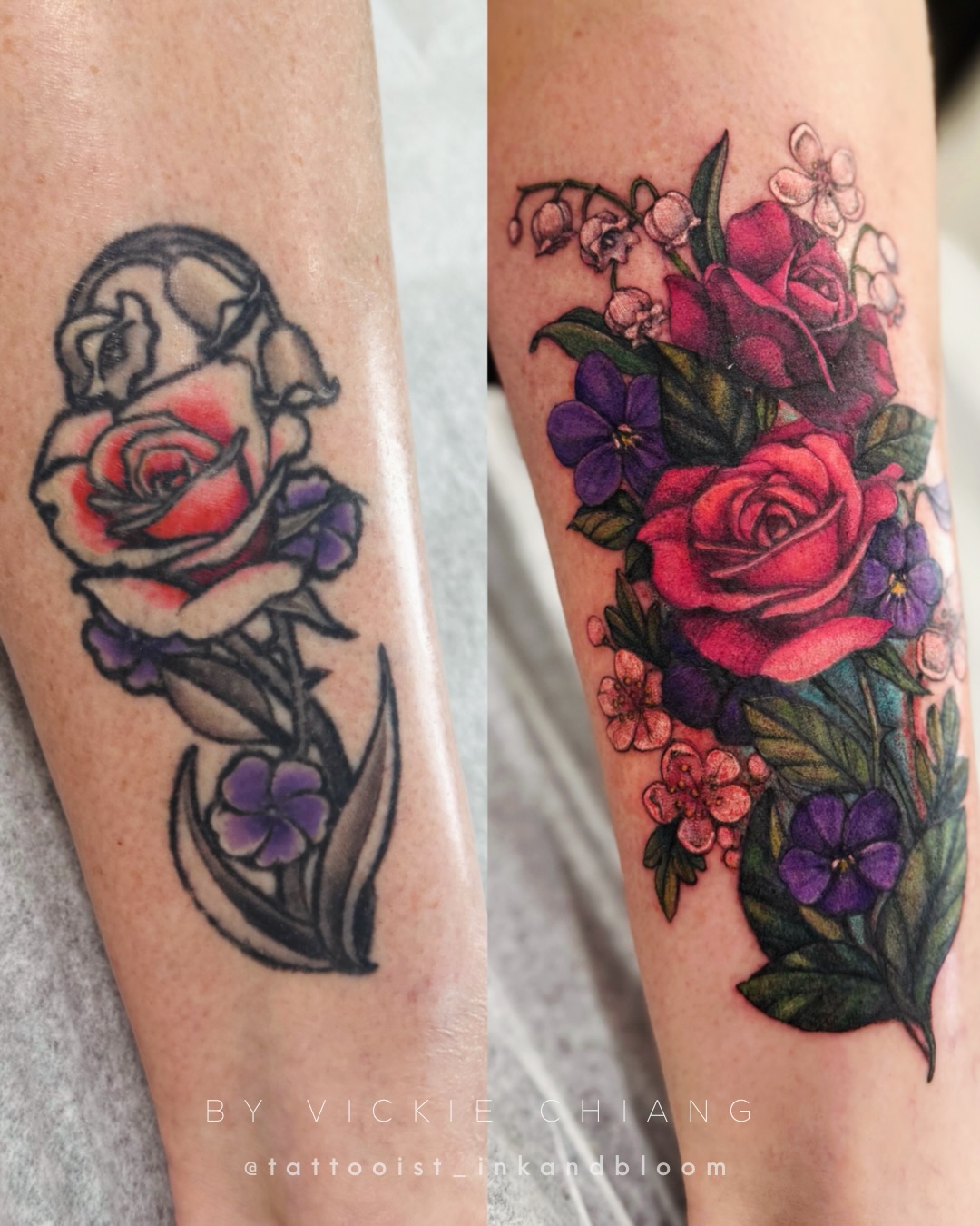 An updated version of Kelly’s tattoo with her children’s birth flowers. The old one wasn’t the style she liked, so we updated it with some cover-up work and added a couple more flowers. Because it’s a cover-up tattoo, the overall colors is in a deeper tone, and I'm loving the depth and richness of the colors!
#coveruptattoo #tattoocoverup #tattoorework #tattootransformation #floraltattoo