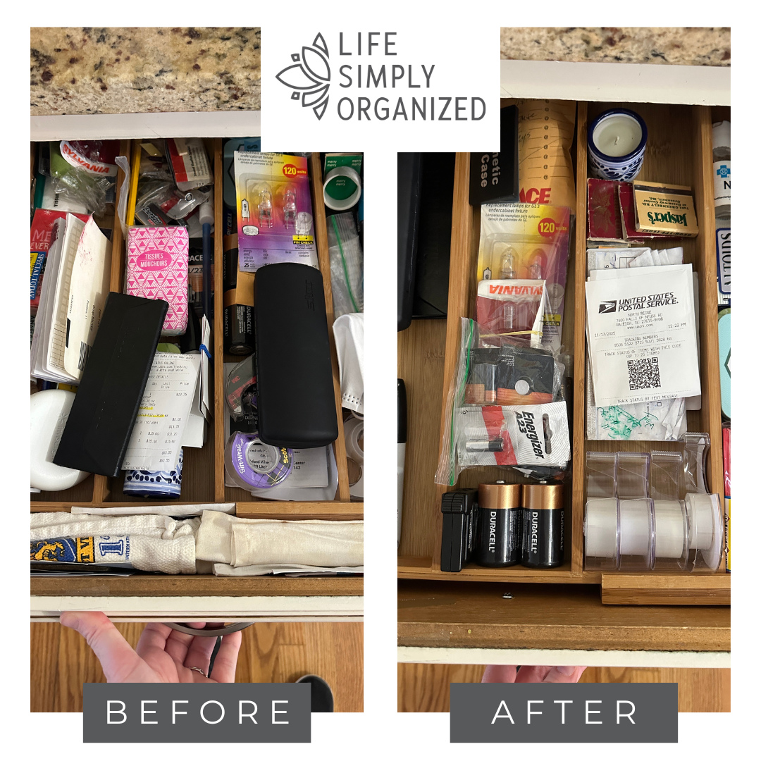 The infamous junk drawer… but make it make sense 🙌✨
What was once a catch-all chaos zone is now a perfectly sectioned space where every little item has a place. With simple drawer dividers, we turned clutter into categories—so batteries, tools, cords, and everyday essentials finally stay where they belong.
Because even your messiest drawer deserves a system 💫
#JunkDrawer #DrawerOrganization #BeforeAndAfter #OrganizedHome #DeclutterYourLife #HomeOrganization #SimpleSolutions #OrganizingTips #ClutterFree #HomeHacks #ProfessionalOrganizer #SmallSpaces #FunctionalHome #LifeSimplified #GetOrganized