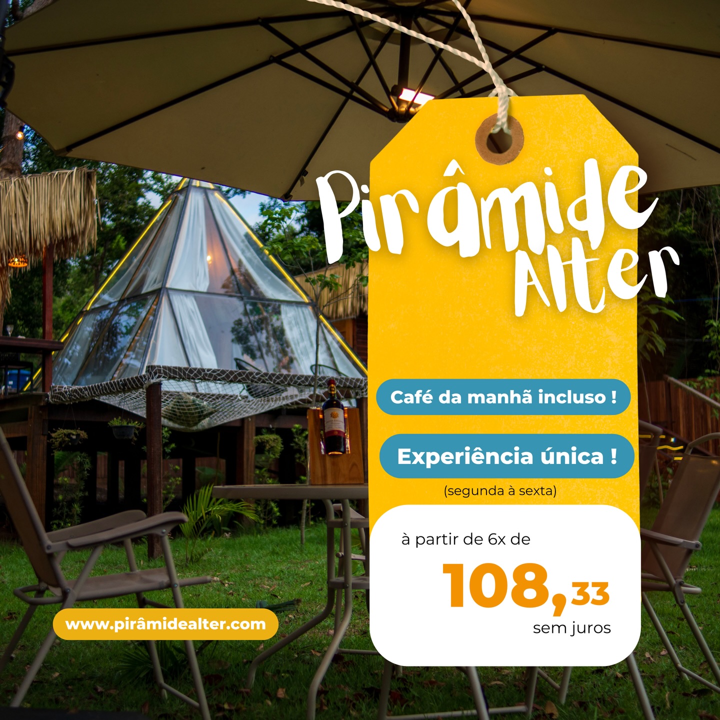 Na Pirâmide Alter, cada detalhe foi pensado pra transformar dias comuns em momentos inesquecíveis. 💛
Café da manhã incluso, natureza ao redor e uma vibe única que só vivendo pra entender.
E o melhor: condições especiais de segunda a sexta pra você aproveitar sem pressa.
💰 A partir de 6x de R$108,33 sem juros
🔗 www.piramidealter.com
Vem viver isso. Você merece. 🌅
#alterdochao #experienciaunica #hospedagemdossonhos #naturezaperfeita #viagemperfeita