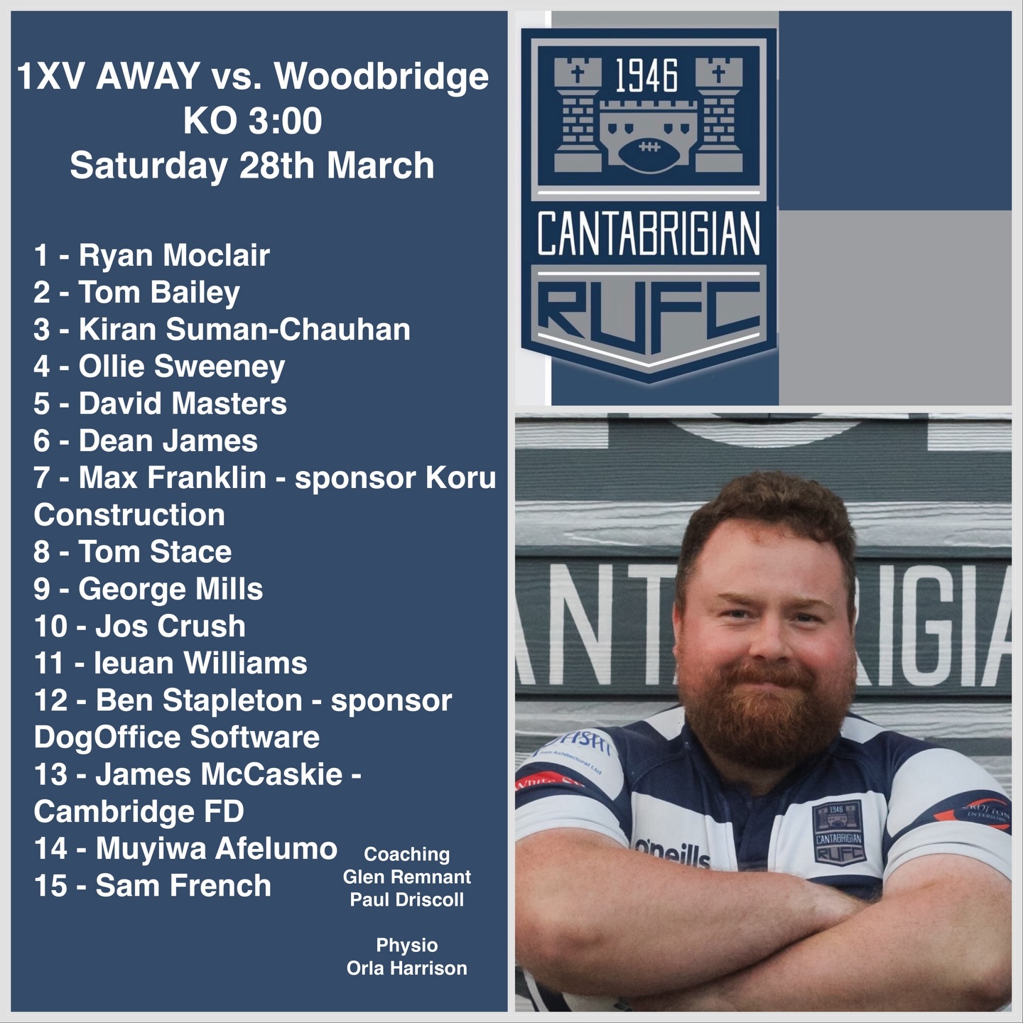 💥SQUAD ANNOUNCEMENT💥
Our 1XV will be travelling AWAY to @woodbridge_rufc tomorrow, kick off 3pm!
Top of the table clash, it’s going to be a thriller!
📸 @bwsportsphotography
#rugby #cantabs #cantabsrugby #socialrugbyincambridge #cambridge